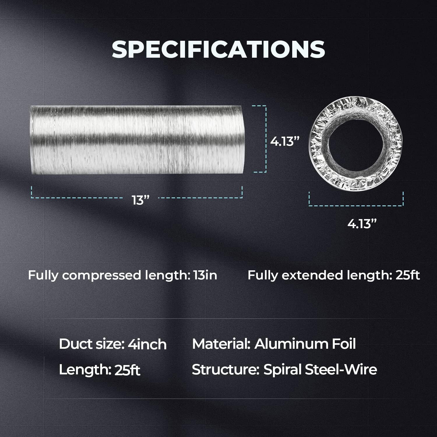4” 6″ 8”/10″/ 14″ Flexible Aluminum Air Ducting Dryer Vent Hose HVAC w/ Clamps