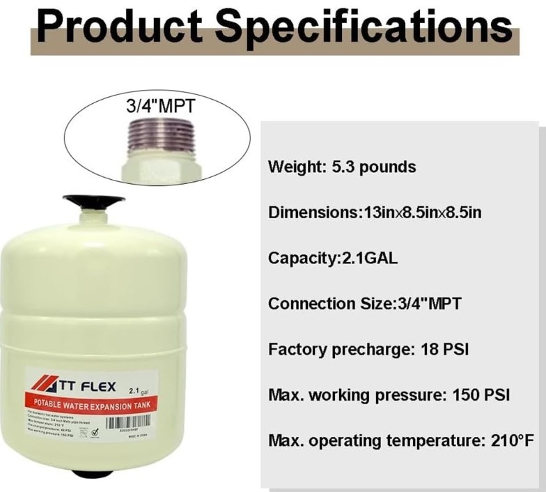 POTABLE EXPANSION TANK 2.1 GALLON TT FLEX