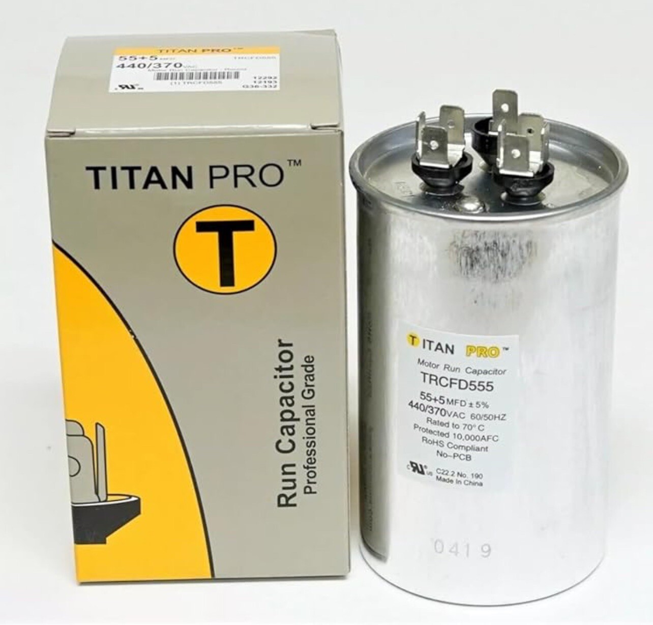 Titan Pro TRCFD555 HVAC Round Motor Run Capacitor 55+5 MFD 440/370 VAC New