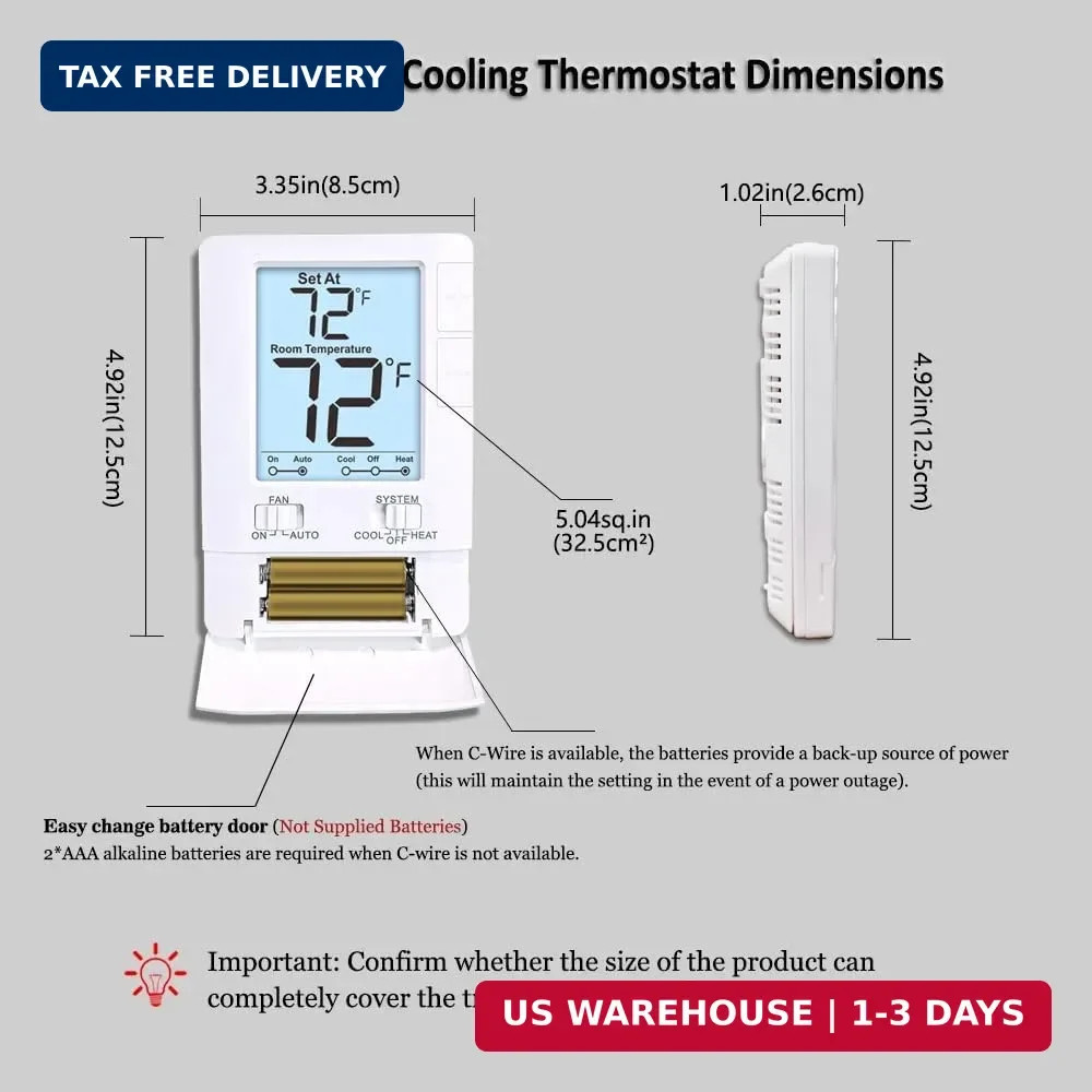 Thermostat for Home Non-Programmable Single-Stage Systems, 1 Heat/1 Cool, Easy D