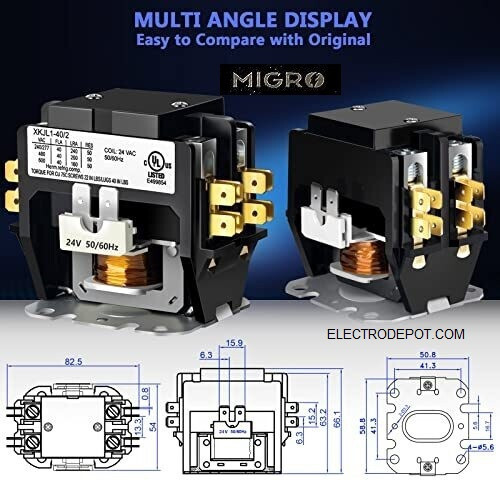 HVAC Contactor, 40 Amp Double Pole / 2 Pole Contactor 24V Coil DP Heat Pump UL