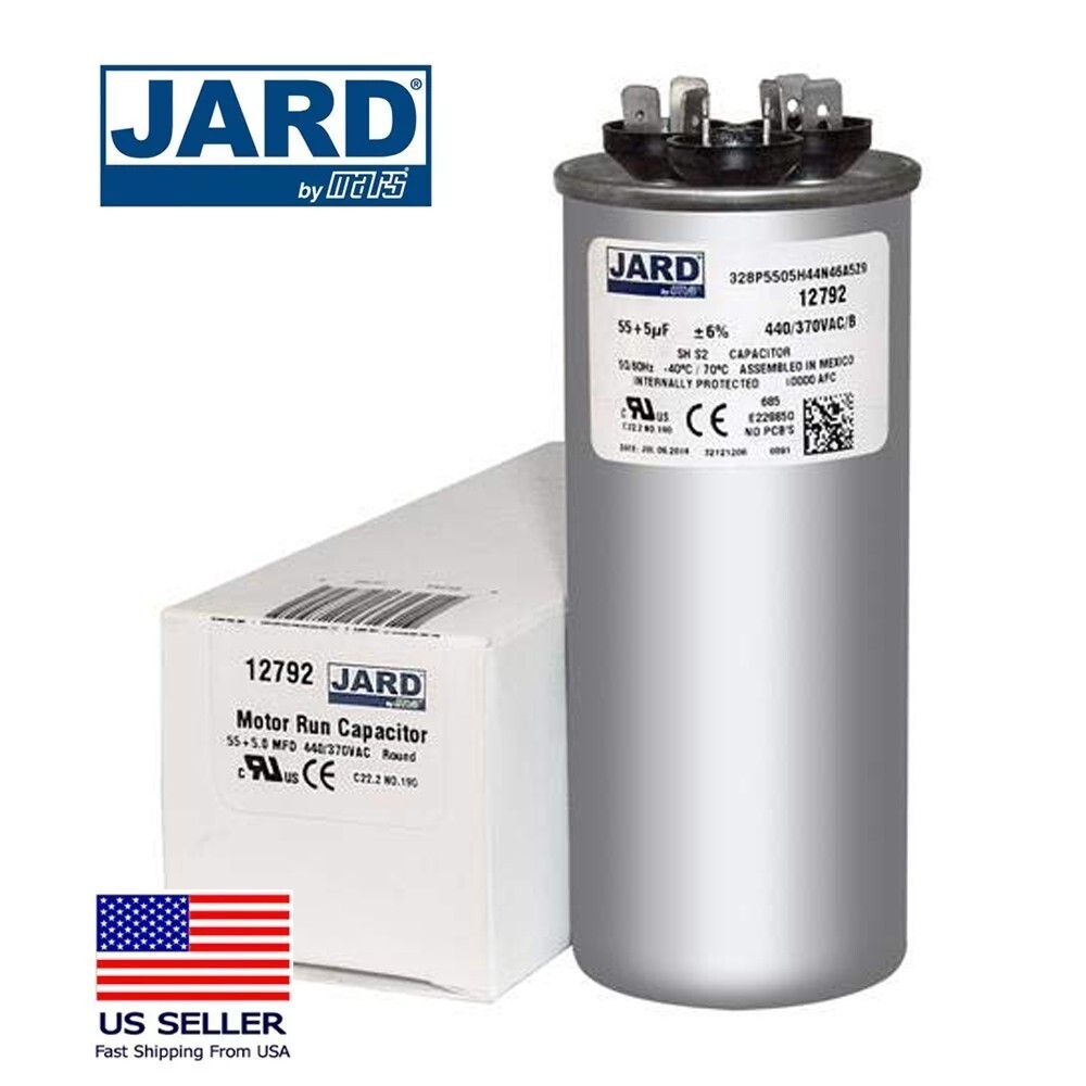 JARD 12792 Motor Run Capacitor 55 + 5 MFD 440/370 VAC Round
