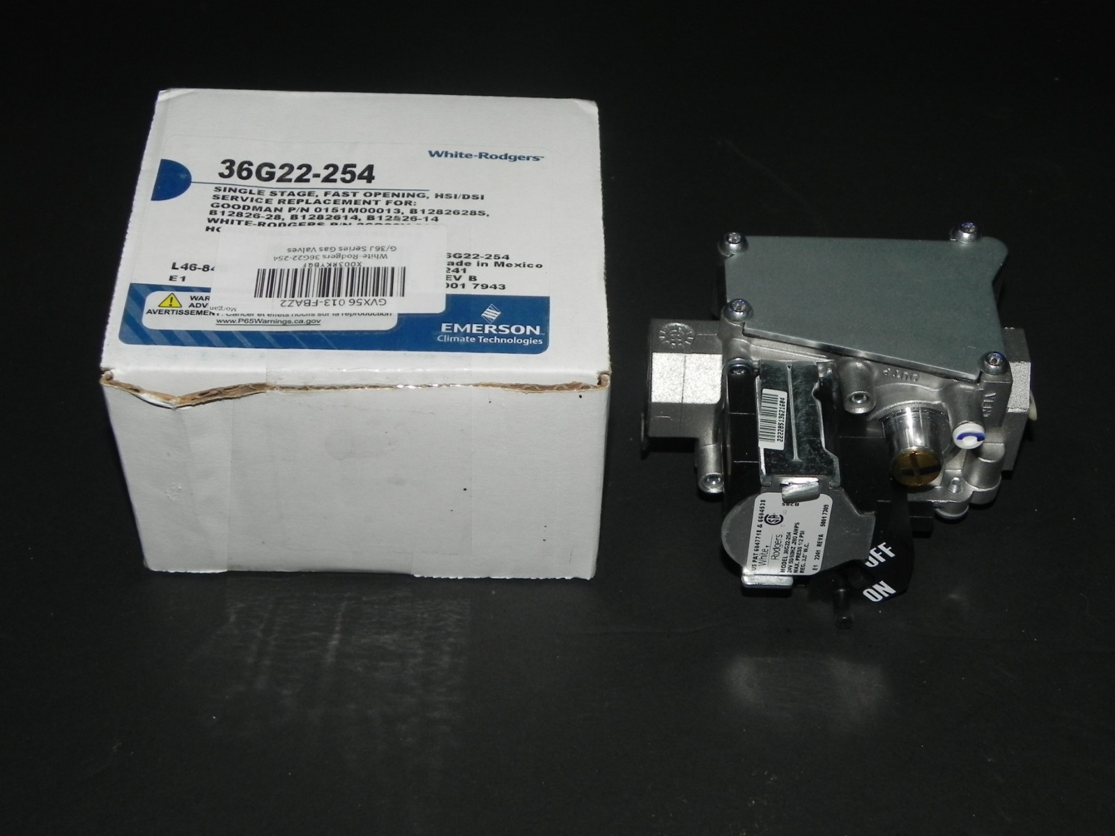 36G22-254 White-Rodgers Gas Heating Furnace Valve for Goodman 0151M00013