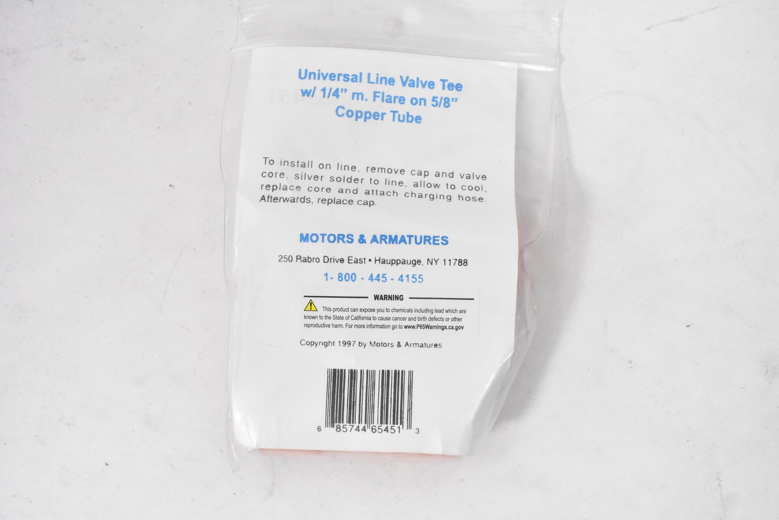 MARS 65451 Line Valve Tee Service Port 1/4 in M Flare 5/8 Copper Tube
