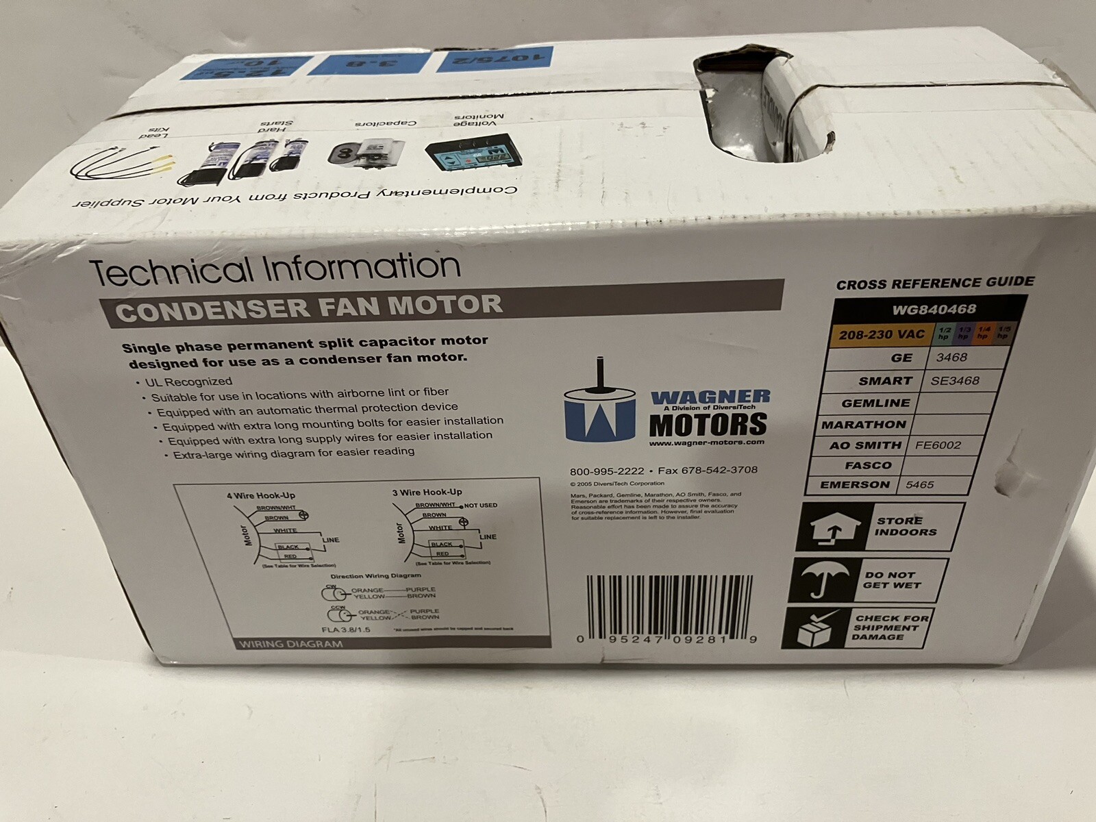Diversitech Condenser Fan Motor WG840468 1/5-1/2 HP 208-230 VAC New in Box