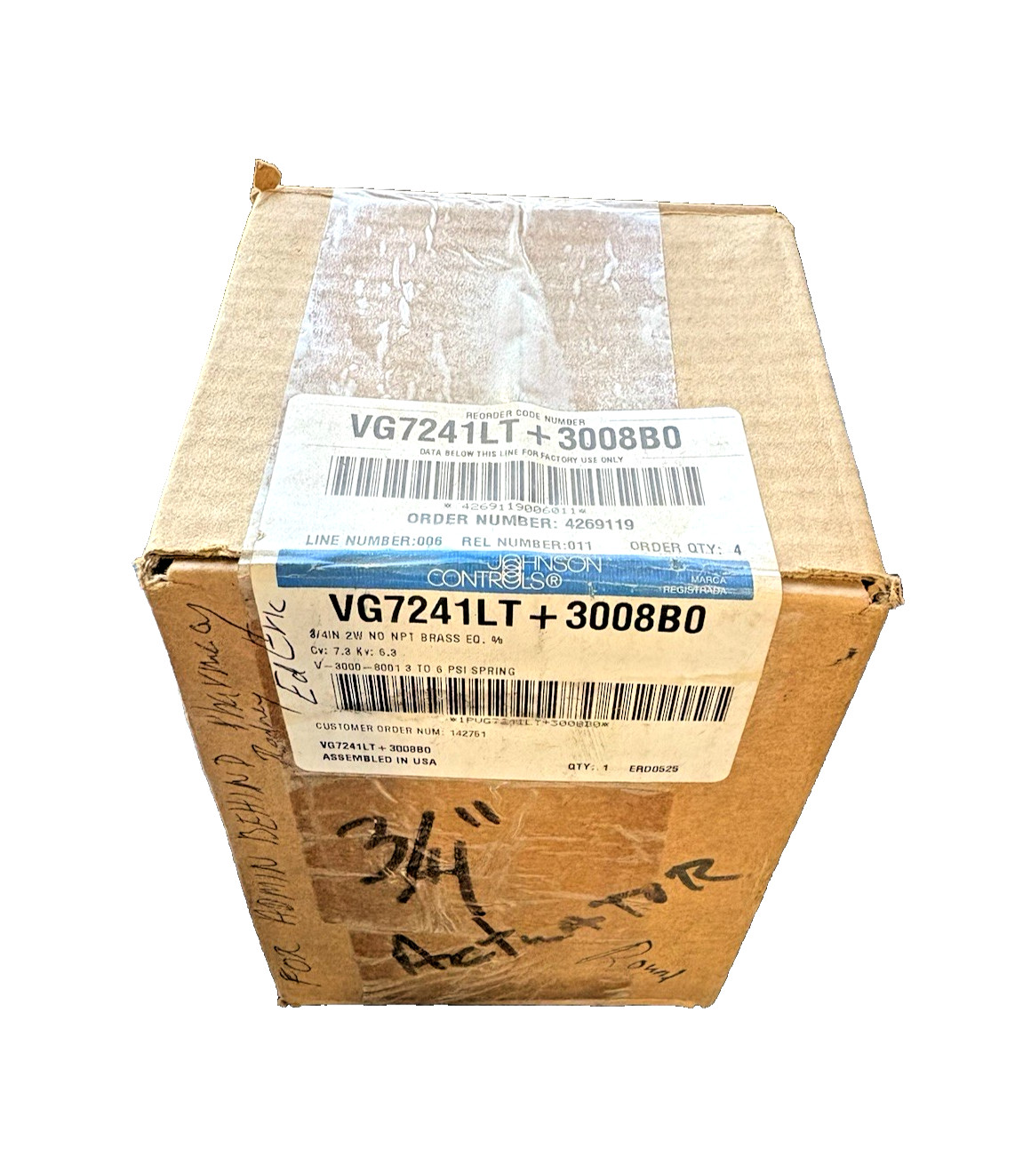 Johnson Controls VG7241LT+3008B Pneumatic Valve 3/4in