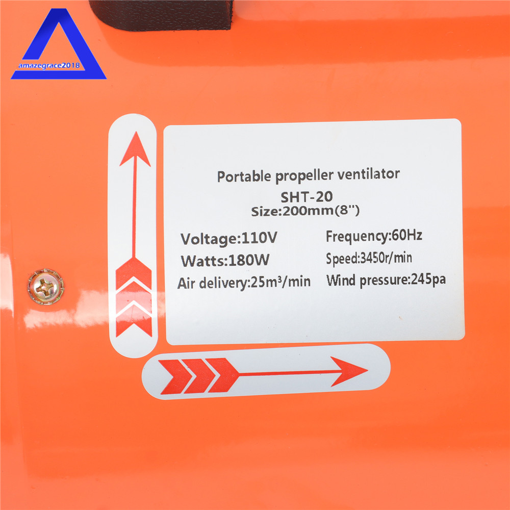 8″ Utility Blower Fan Exhaust Fan Ventilation Fan Portable 180W 900CFM 3450RPM