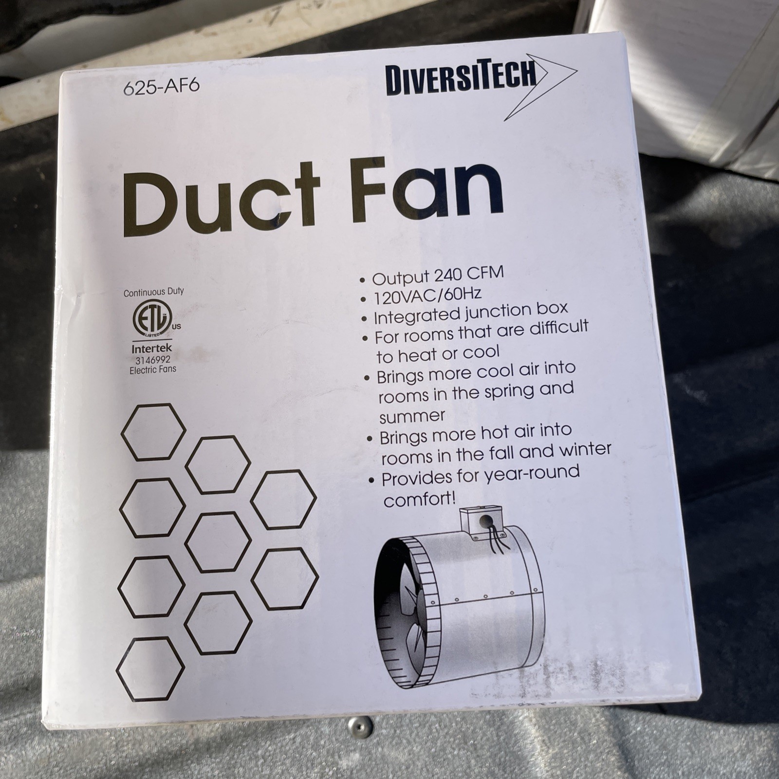 BRAND NEW DIVERSITECH 625-AF6 Duct Fan Air Booster 6” Air Conditioner S28817