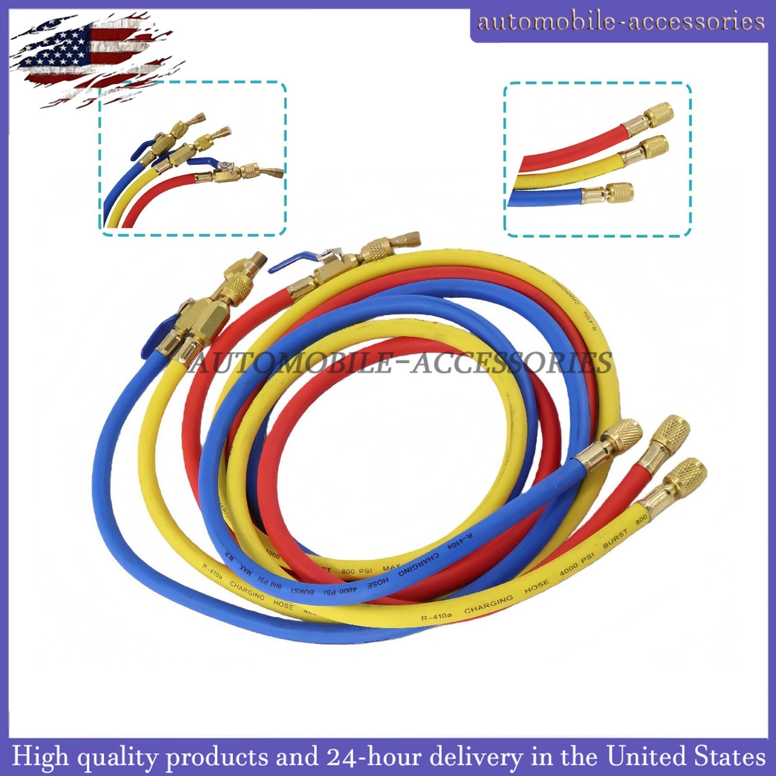 NEW For R-410A Refrige 3Pack 29986 Plus II 1/4″ Hose with Compact Ball Valve 72″