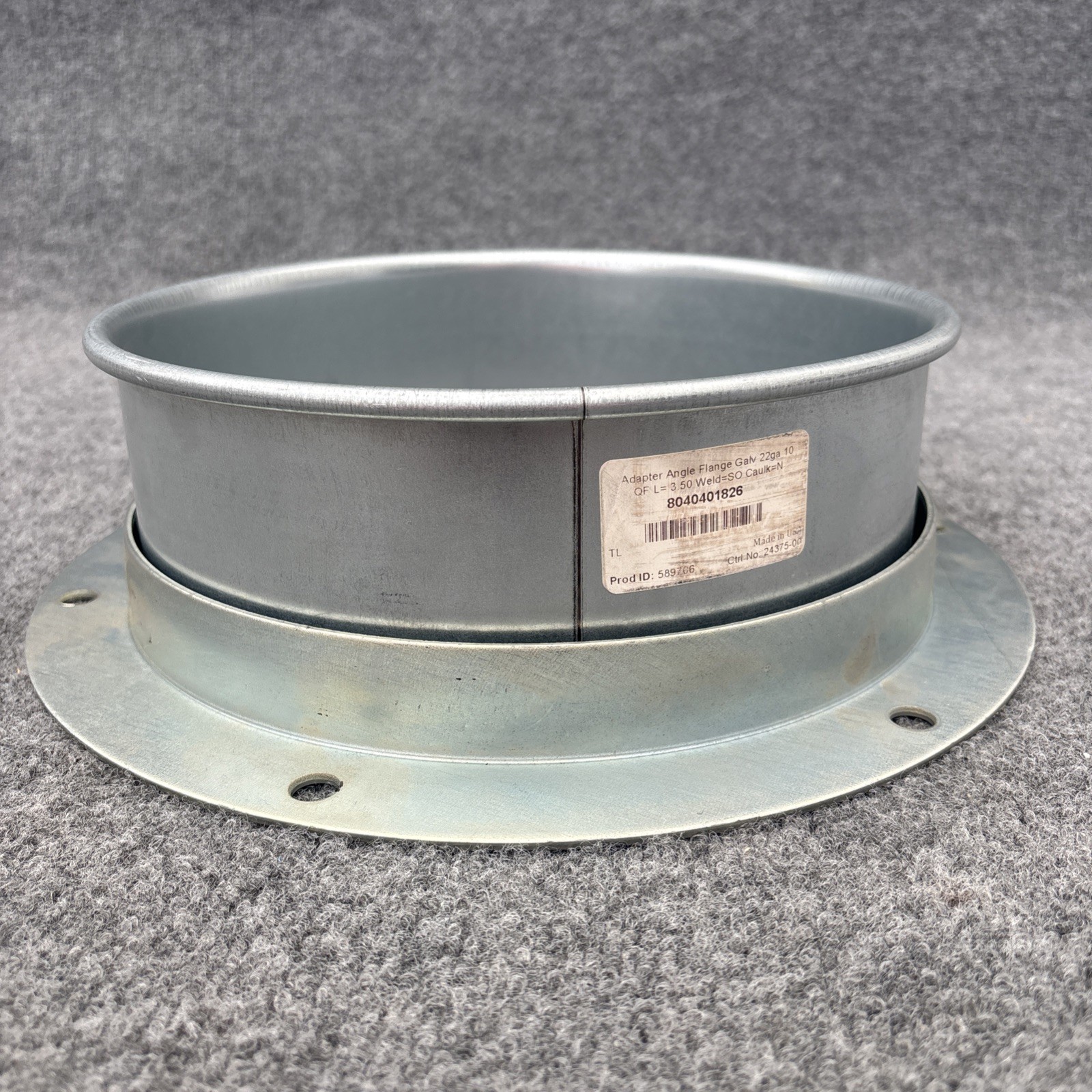 Nordfab 8040401826 Round Angle Flange Adapter 10″ Duct Dia, Galvanized New Other