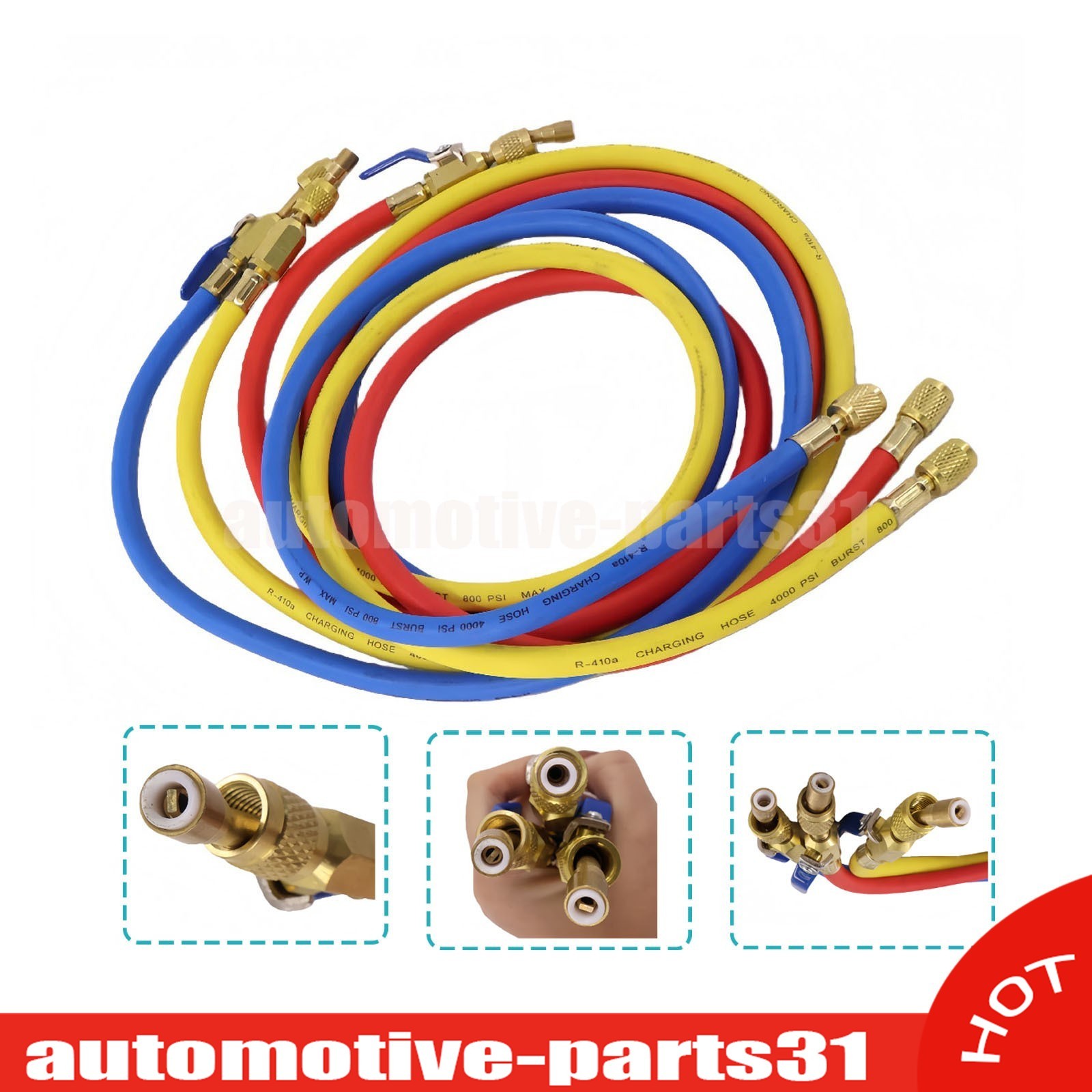 NEW For 29986 Plus II 72″ HVAC Charging Hose Set 1/4″ (3-Pack) US