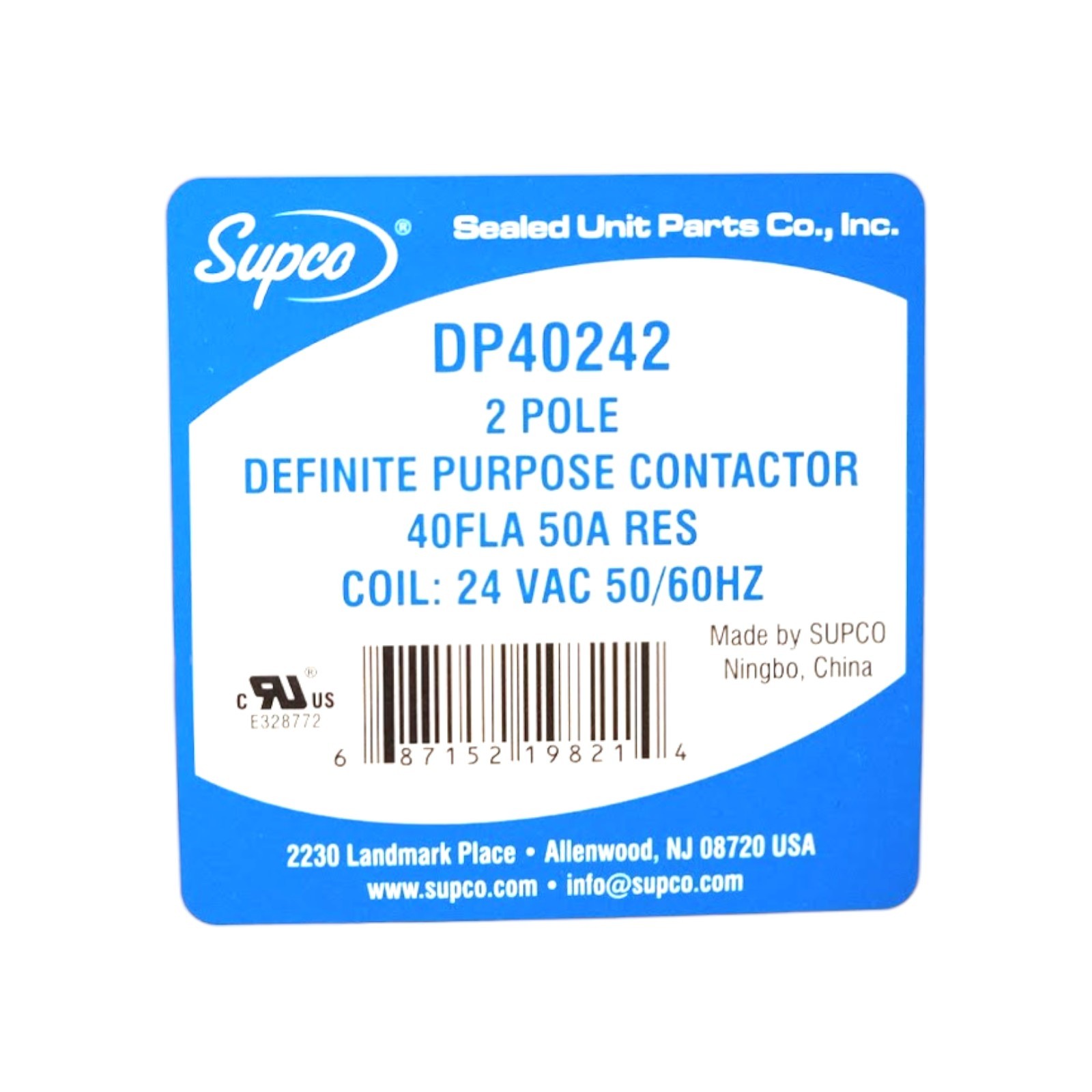 Supco DP40242 Contactor 40 FLA 50 RLA 24 Volts 2 Pole