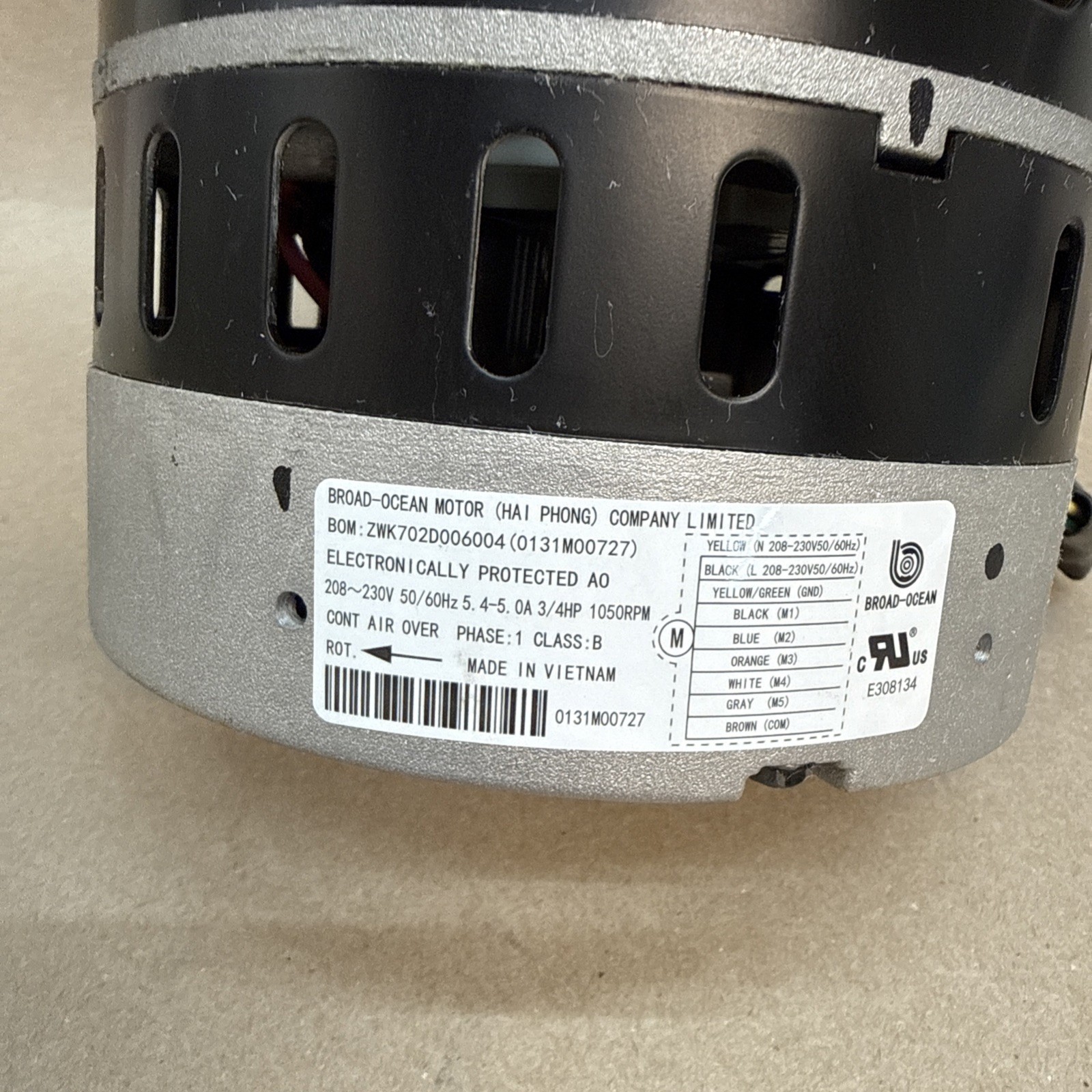 BROAD-OCEAN ZWK702D006004 ECM BLOWER MOTOR 3/4HP 208-230V 1050RPM