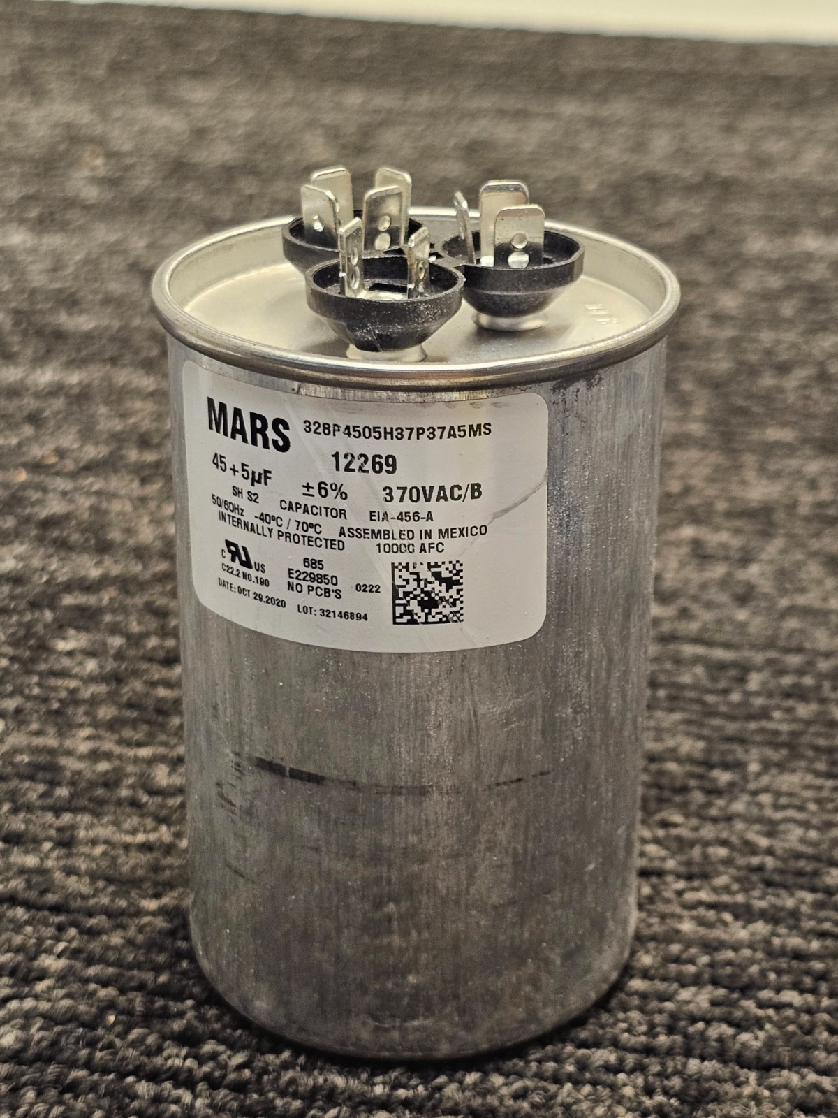 12269 Mars Run Capacitor 45+5 uf MFD 370 volt TRCFD455 TYPE