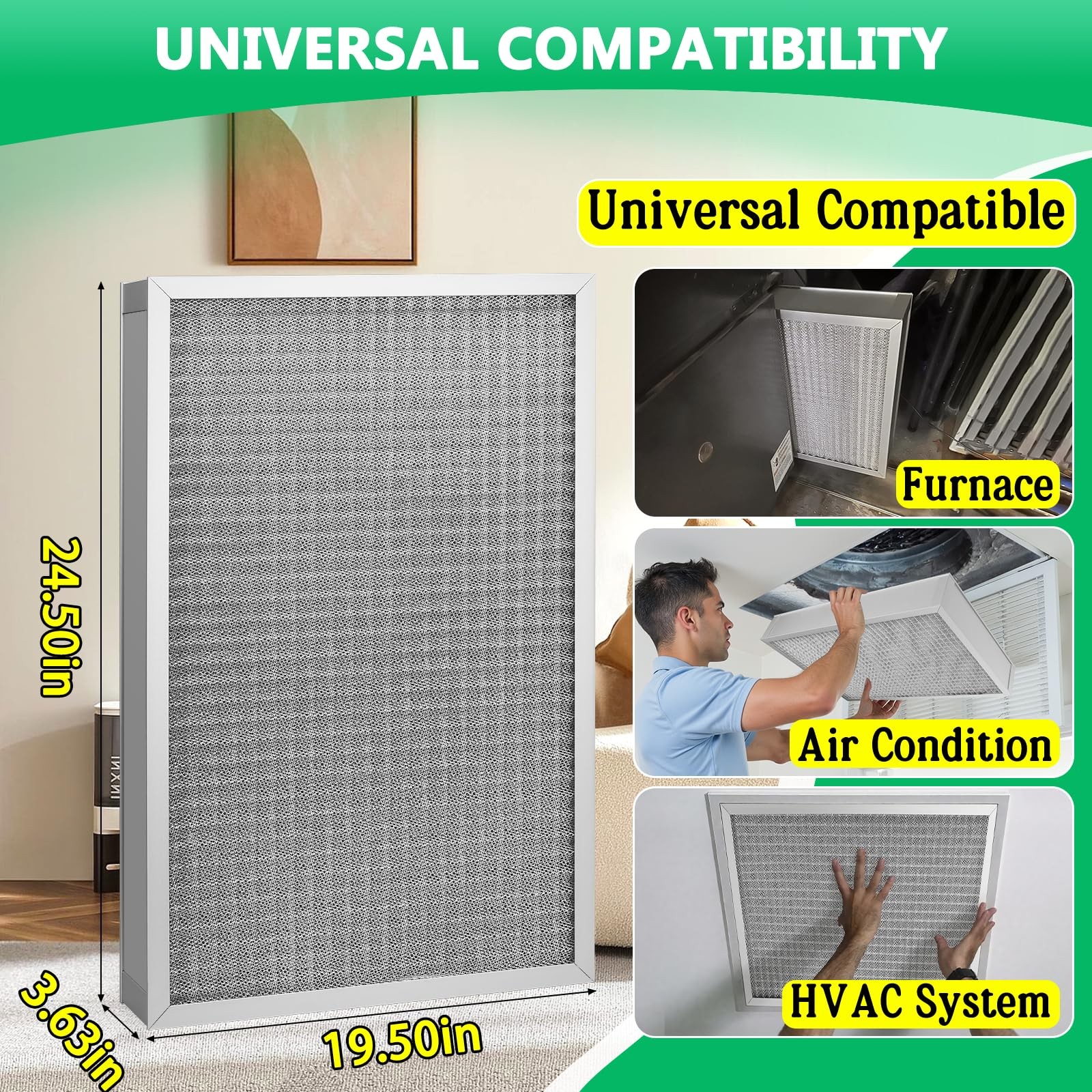 20x25x4 Air Filter, MERV11 Rated Electrostatic 20″ x 25″ x 4″, silver