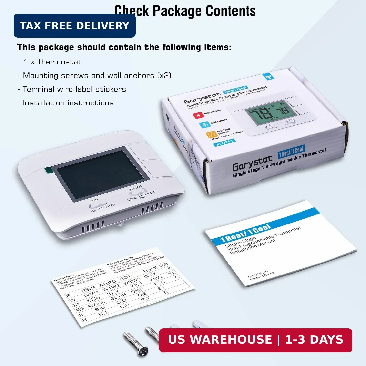 Upgraded Non Programmable Thermostats for Home 1 Heat/1 Cool Single Stage System
