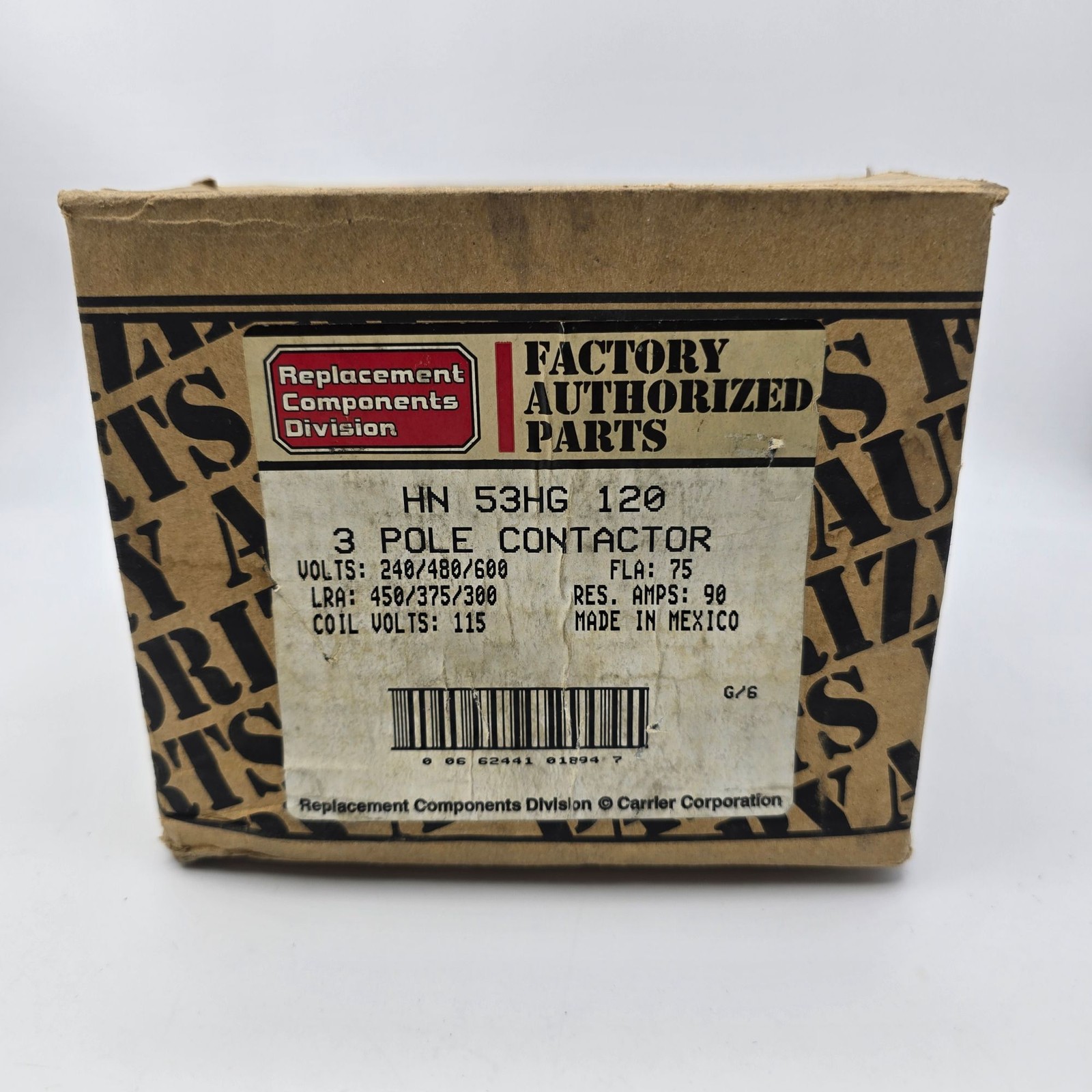 Carrier HN53HG120 3 Pole Contactor 120V Coil 75 FLA 240/480/600V
