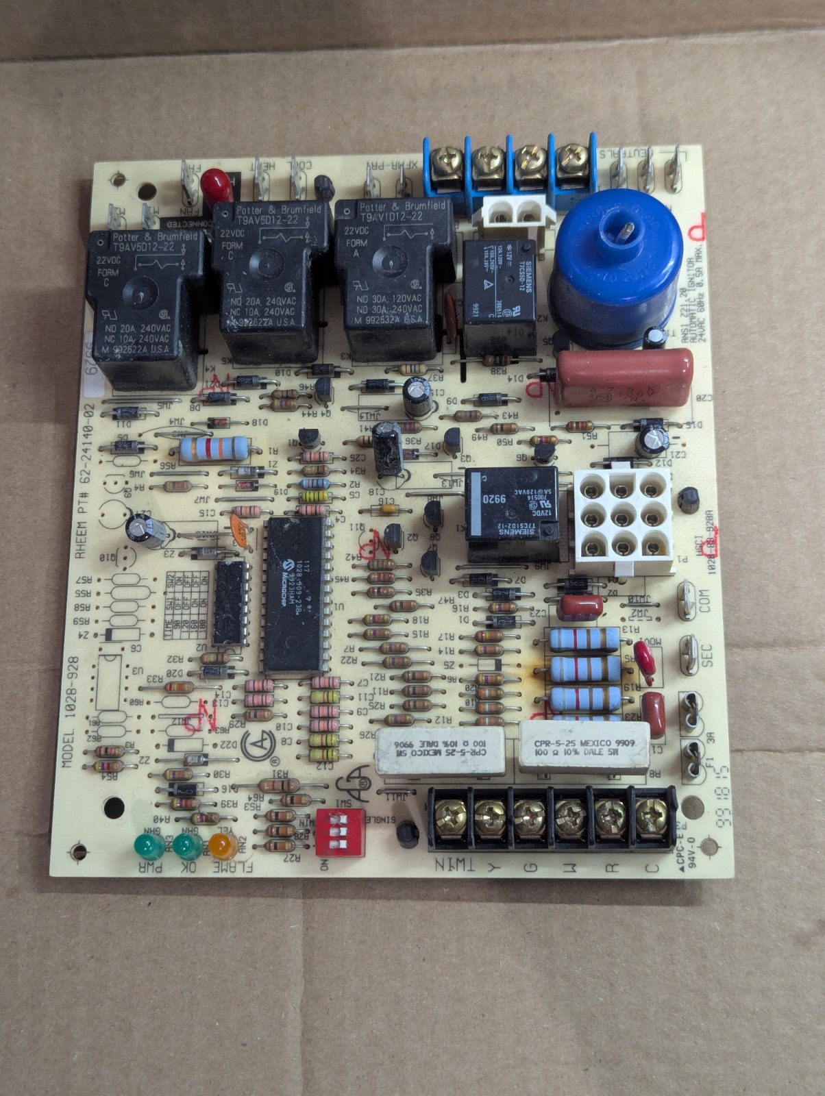 Rheem 1028-83-928A 1028-928 62-24140-02 Furnace OEM Control Board Tested