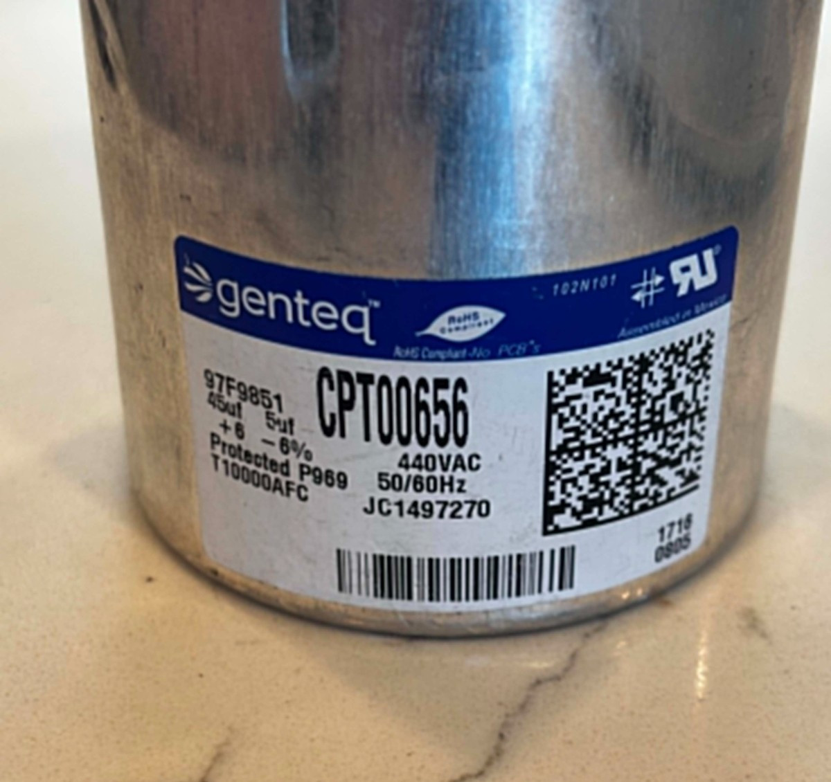 Genteq CPT-0656 CPT00656 Dual Capacitor 45/5 uf MFD 440 VAC