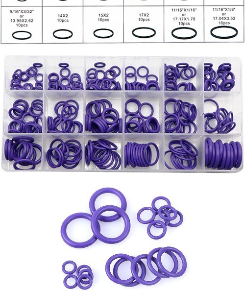 270 PCS Car Air Conditioning Compressor Seal Ring Kits, 18 Sizes Color: Purple