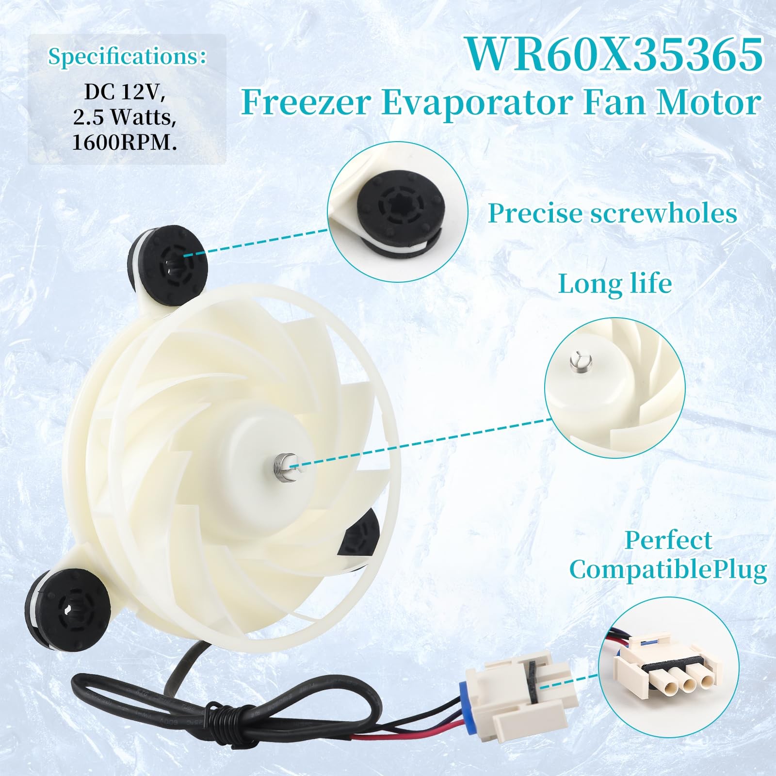 WR60X35365 Evaporator Fan Motor for GE Freezer,Replaces WR60X27189