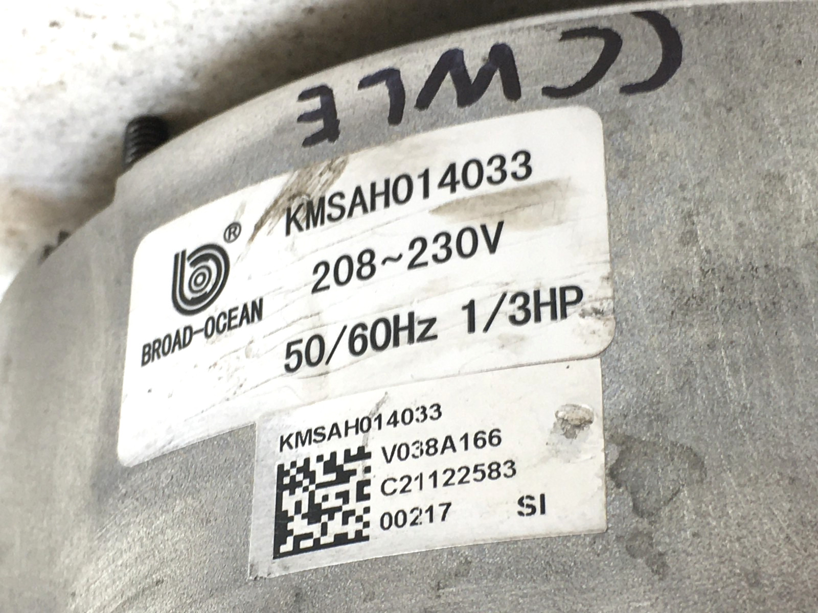BROAD-OCEAN ZWK702B002007 ECM Blower Motor 0131M00804 230V 1/3HP 1050 RPM #MB325