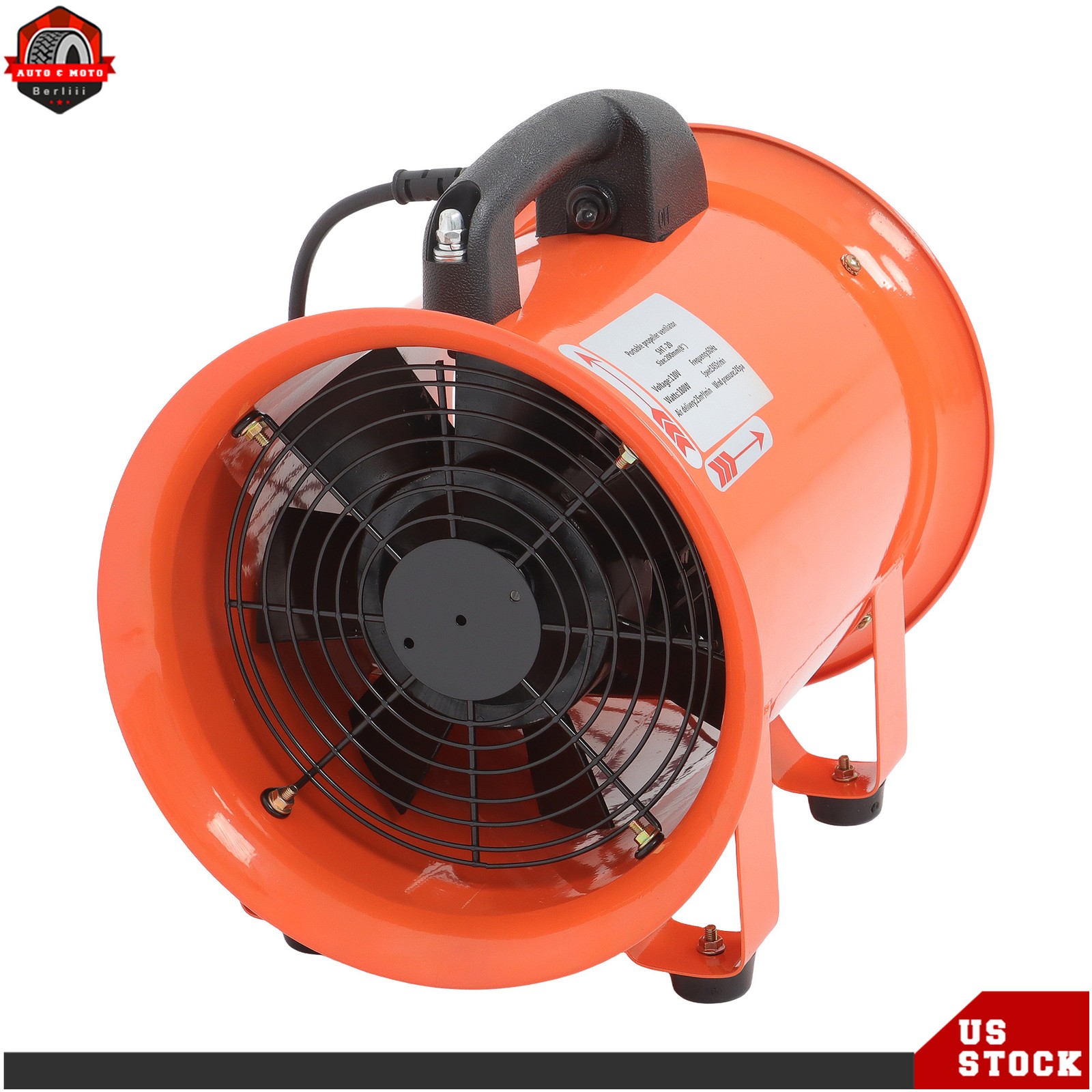 8″ Utility Blower Fan Exhaust Fan 180W 900CFM Ventilation Fan Portable 3450RPM