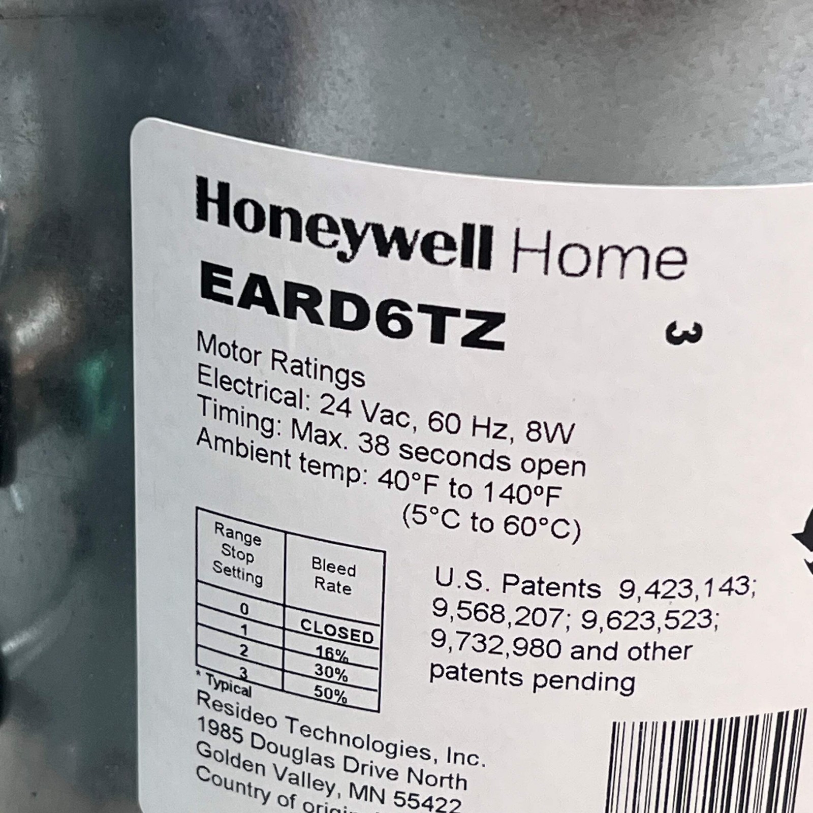 HONEYWELL Steel TrueZONE Motorized Fresh Air Damper 6″ 24V Chrome EARD6TZ