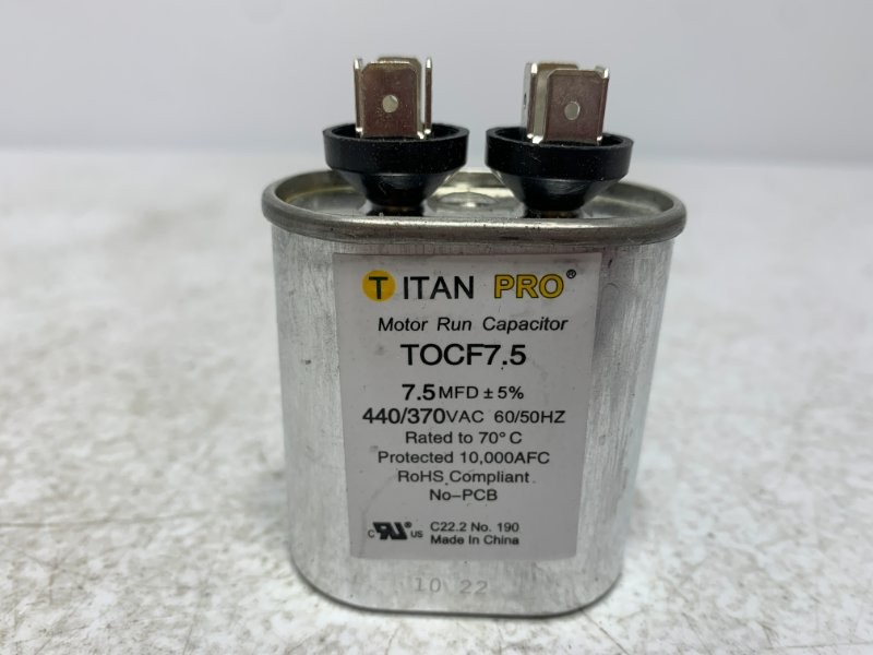 Titan Pro TOCF7.5 Run Capacitor 7.5 MFD 440/370V Oval