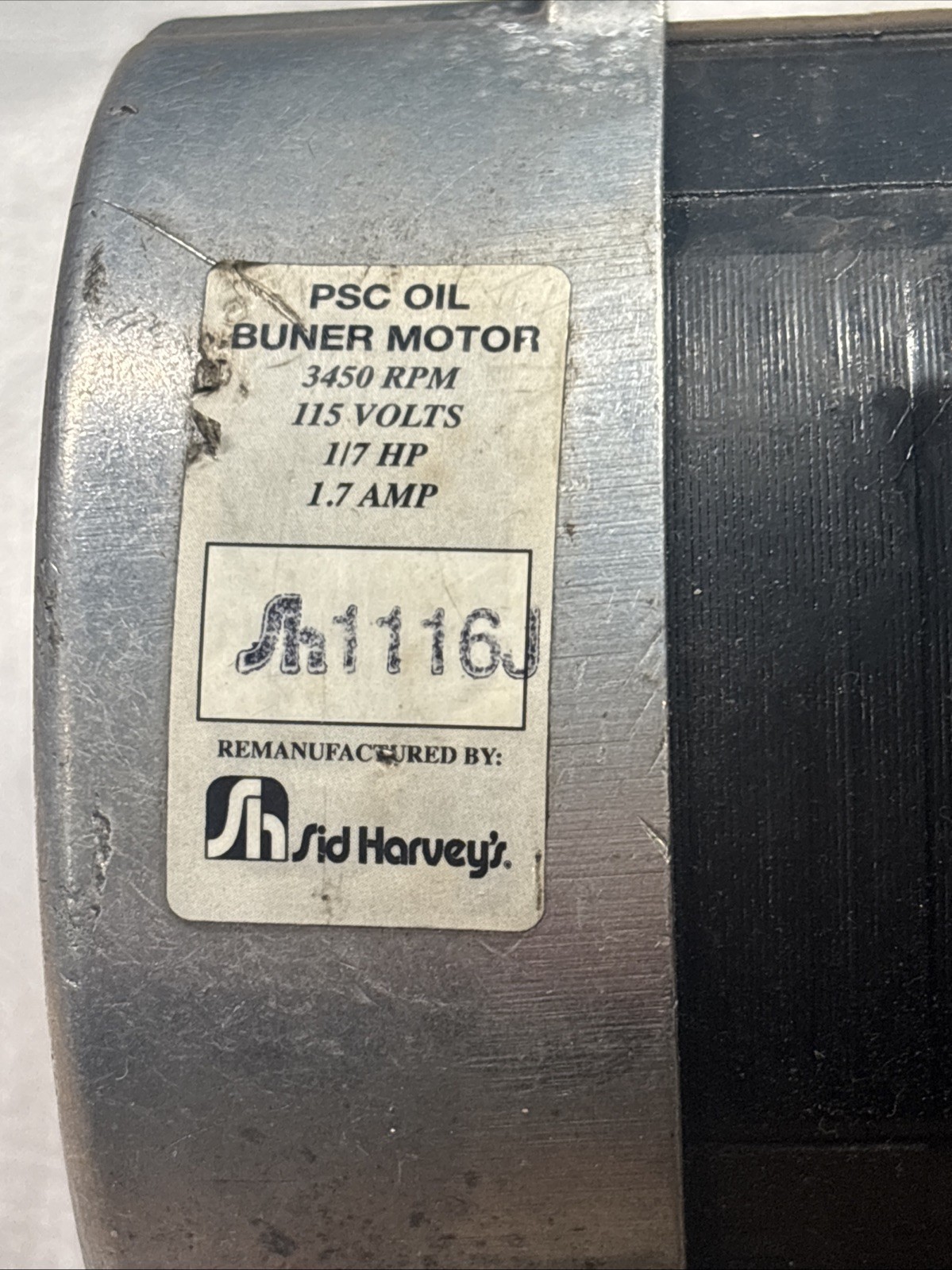 Sid Harvey 1116J 3450 RPM 1/7 HP PSC Burner Motor