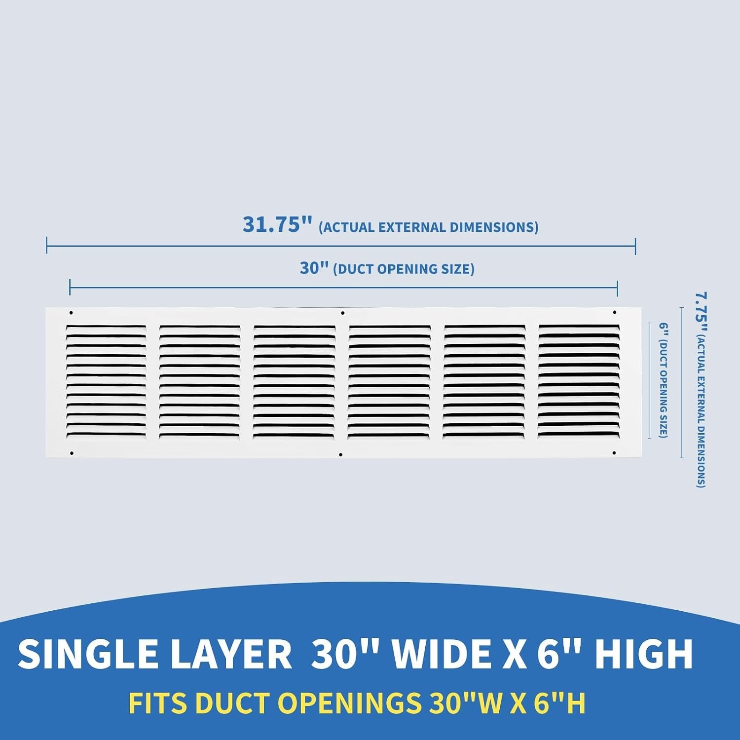 Elegant 30×6 Return Air Grille with Steel Finish – Maximize Airflow & Efficiency