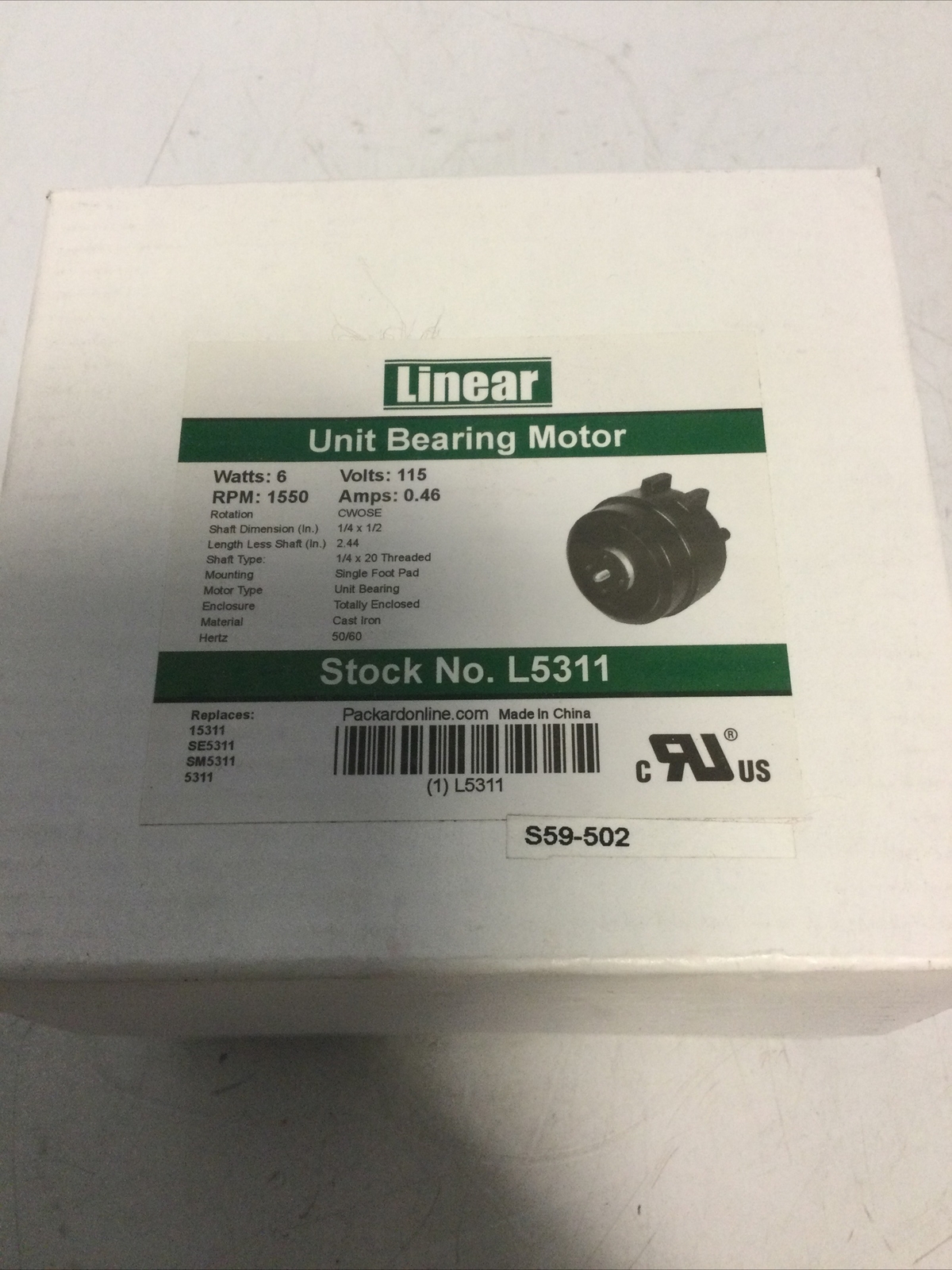 NEW, LINEAR, L5311, UNIT BEARING MOTOR, 115V, 6 WATT, 0.46A, 1550RPM. (28F-1)