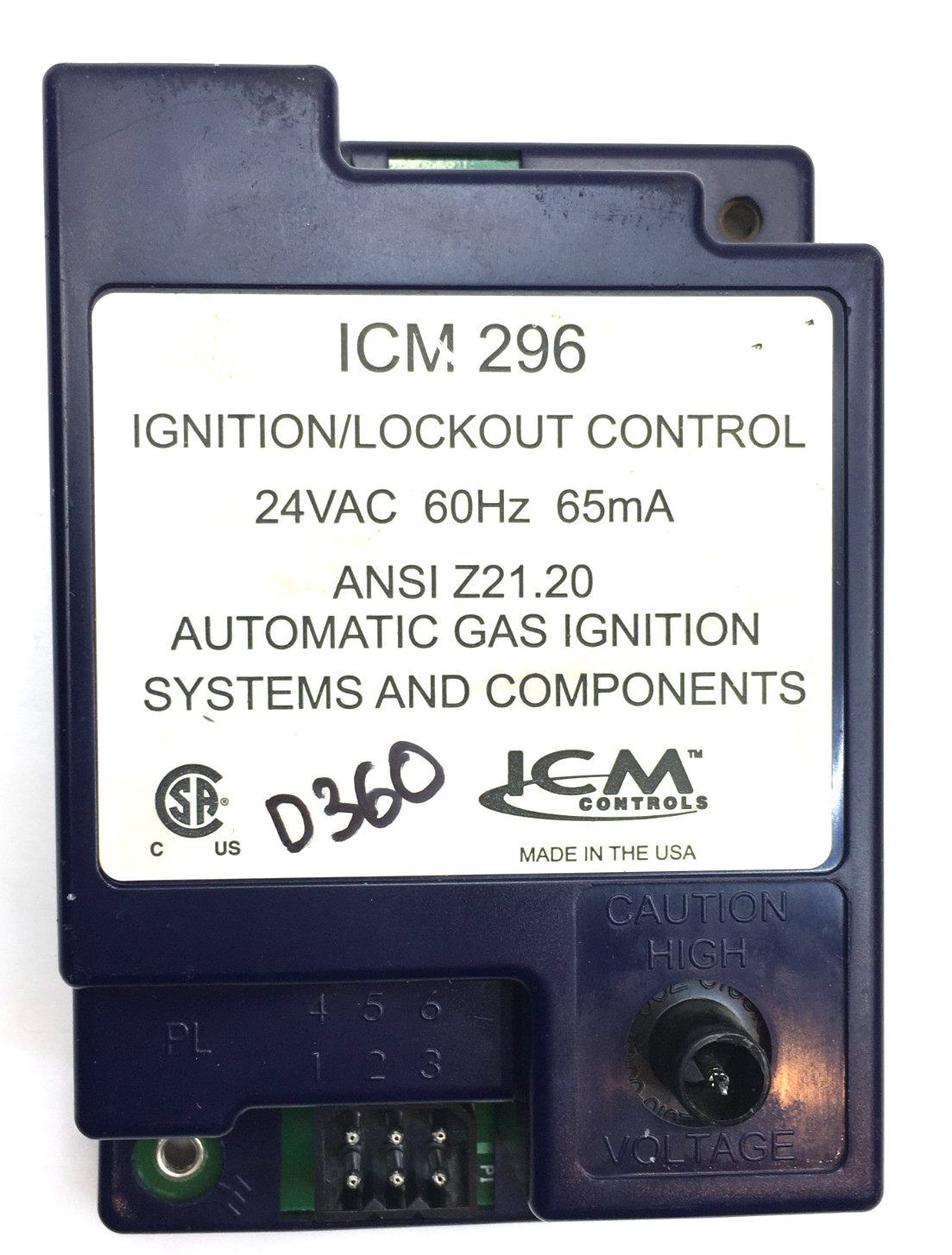 ICM CONTROLS ICM296 Ignition Lockout Control Automatic Gas Ignition used #D360