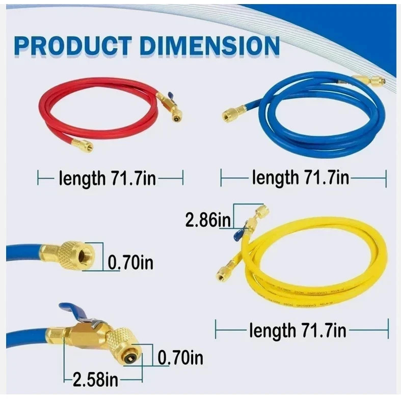 Yellow Jacket 29986 Plus II 1/4″ Hose with Compact Ball Valve, 72″ (Pack of 3)