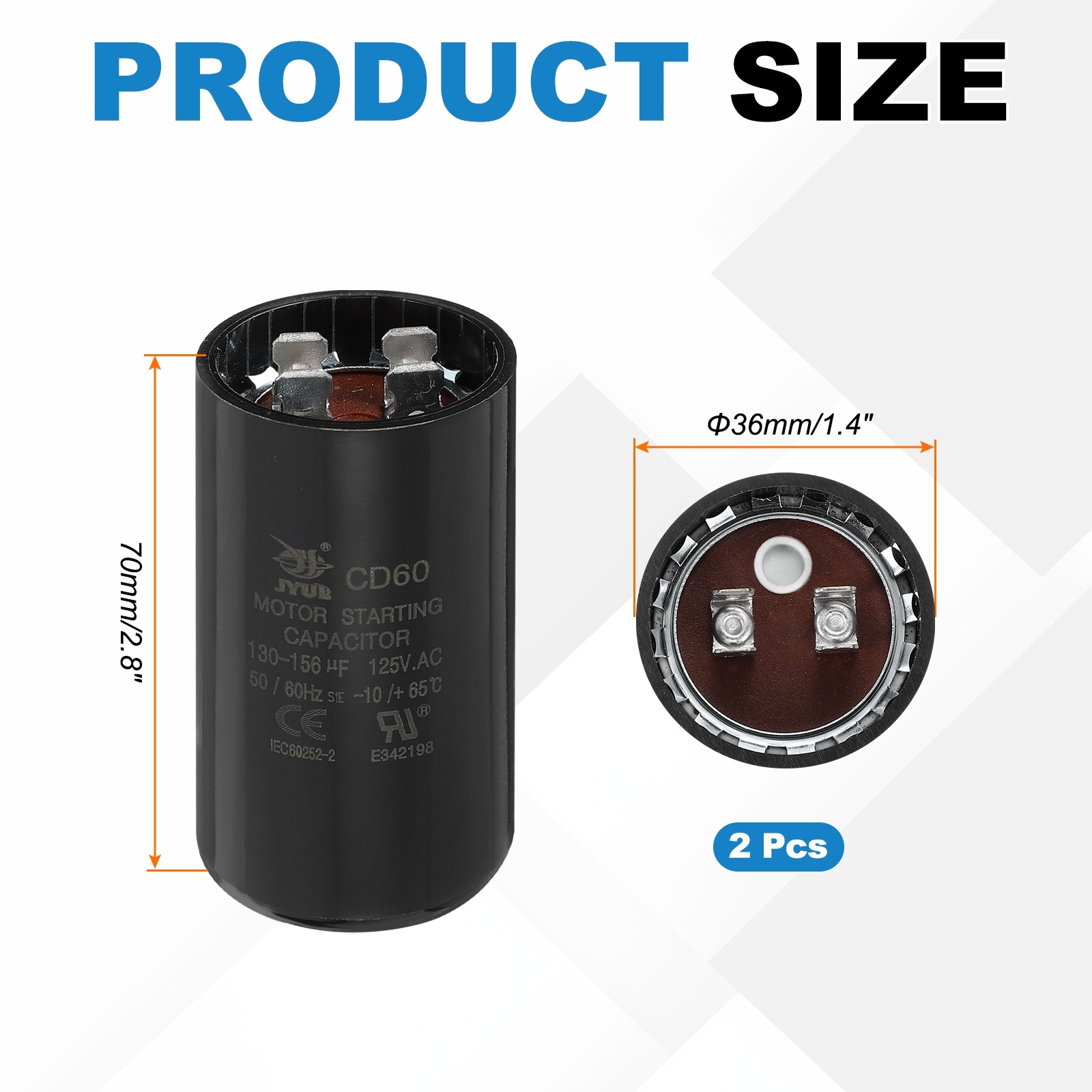 CD60 Capacitor 130-156 UF/Mfd 125VAC Run Motor Start Capacitor (Black 2Pcs)