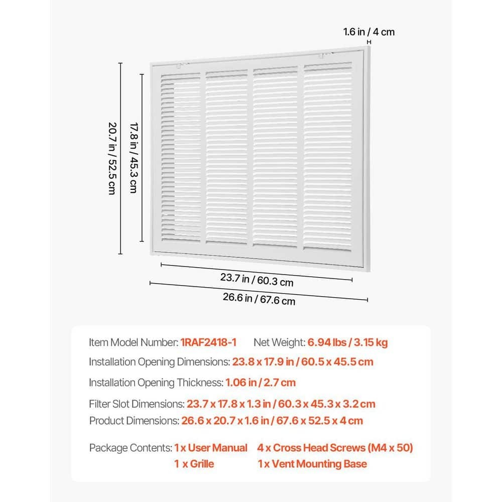 SKYSHALO Return Air Filter Grille 24 W x 18 H Duct Opening Vent Cover