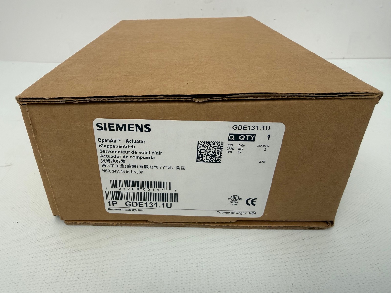 SIEMENS GDE131.1U OPENAIR ACTUATOR NSR 24V 44IN LB 3F NEW OPEN BOX