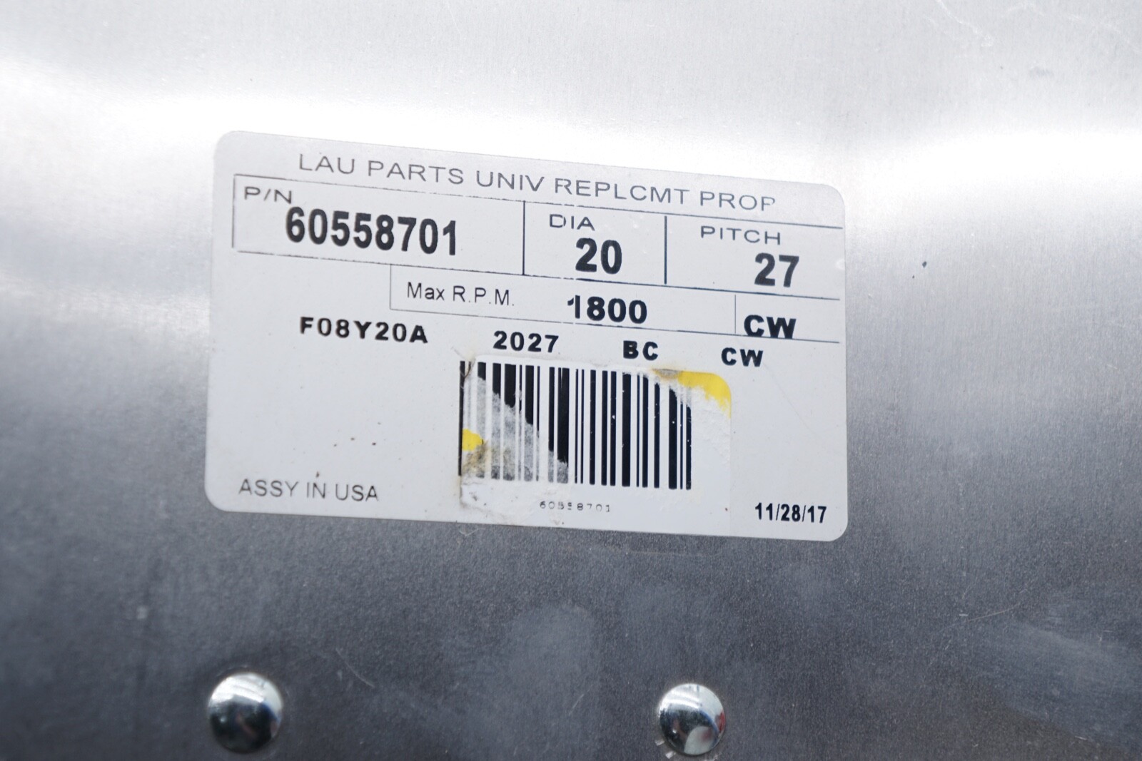 New Genuine Lau 60558701 20″ Fan Blade CW Rotation 27 Degree Pitch 4 Blade