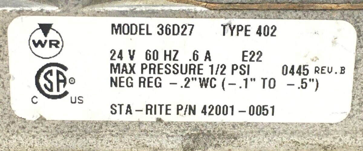 Pentair White Rodgers 36D27 402 Gas Valve 42001-0051 in and out 3/4″ used #G233