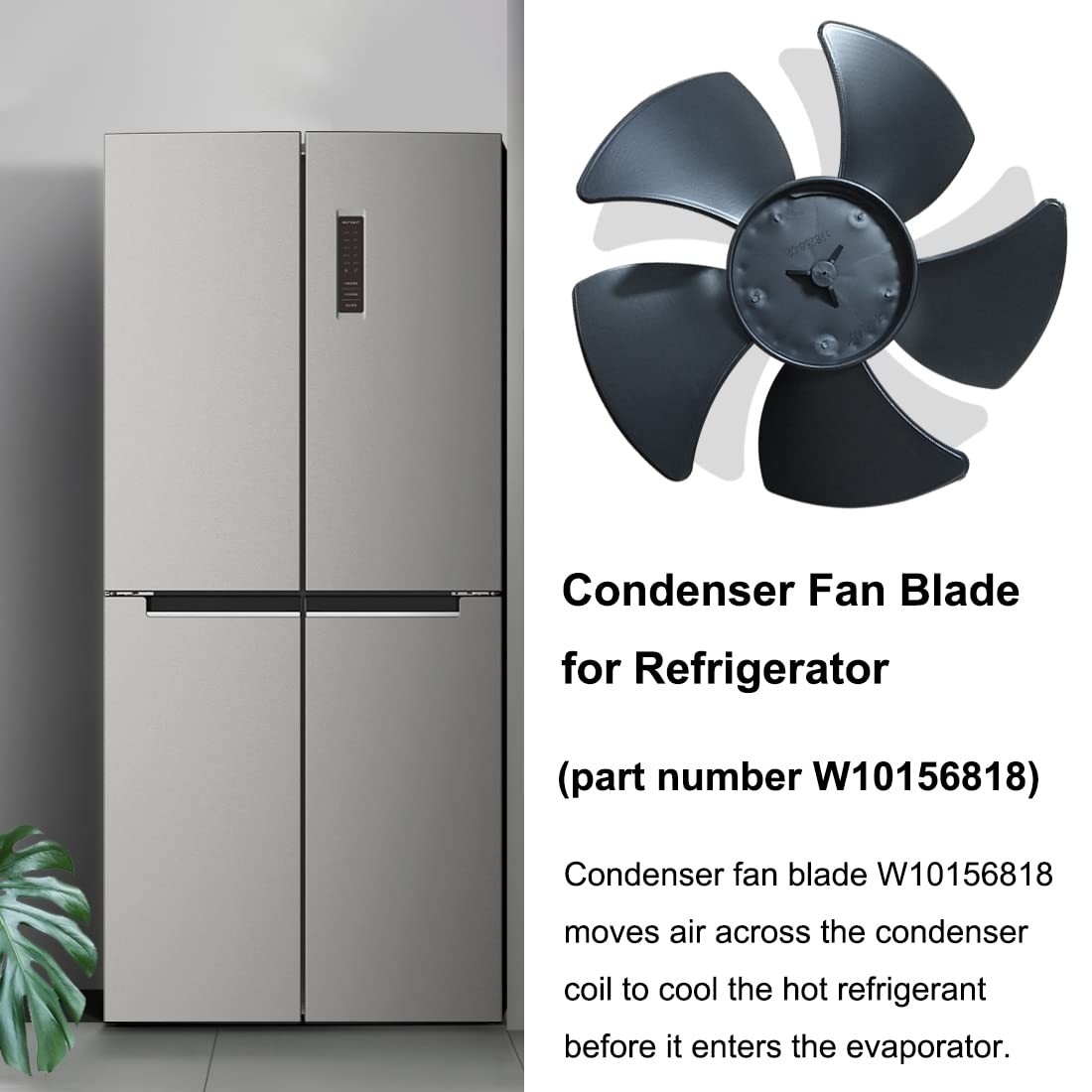 W10156818 Refrigerator Condenser Motor Fan Blade for Whirlpool Kenmore Black