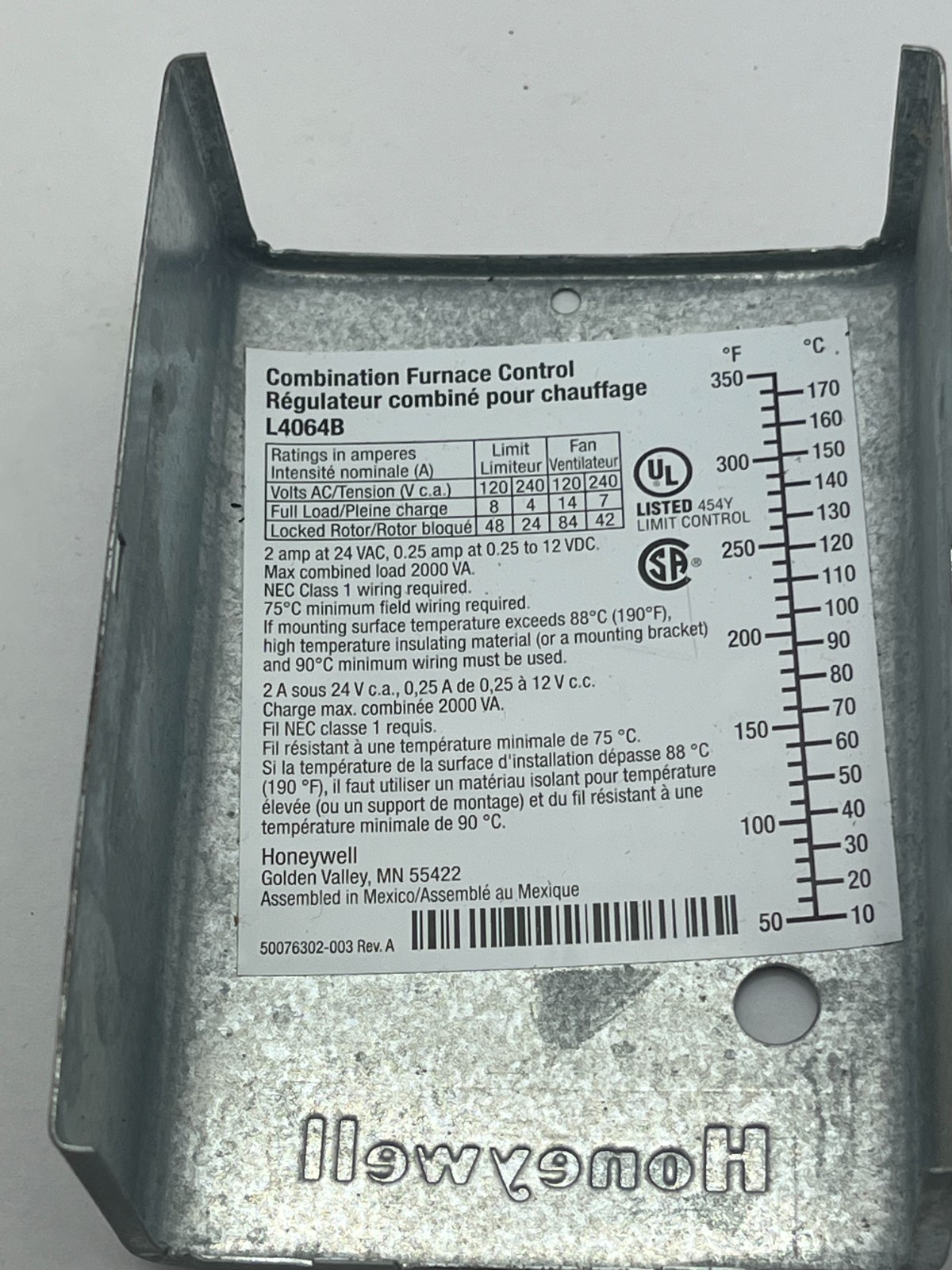 Honeywell L4064B2210 11.5″ insertion 3/4 in diameter Fan & Limit Control Switch