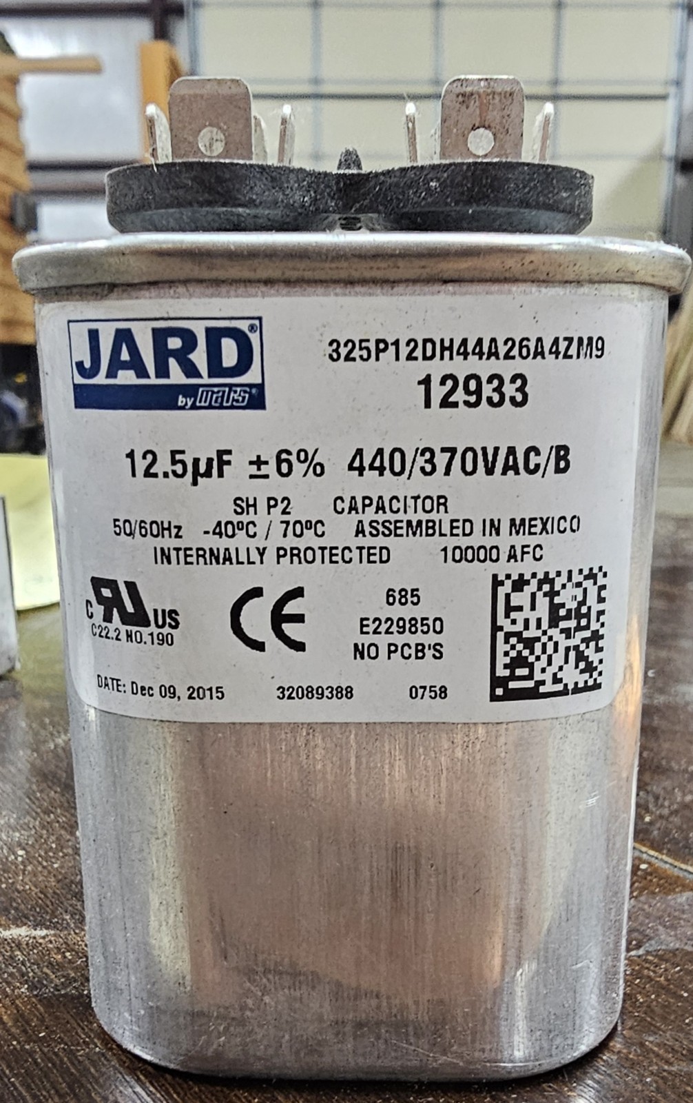 JARD 12933 Run Capacitor 12.5 uF MFD 370V 440V VAC Oval HVAC Motor Capacitor