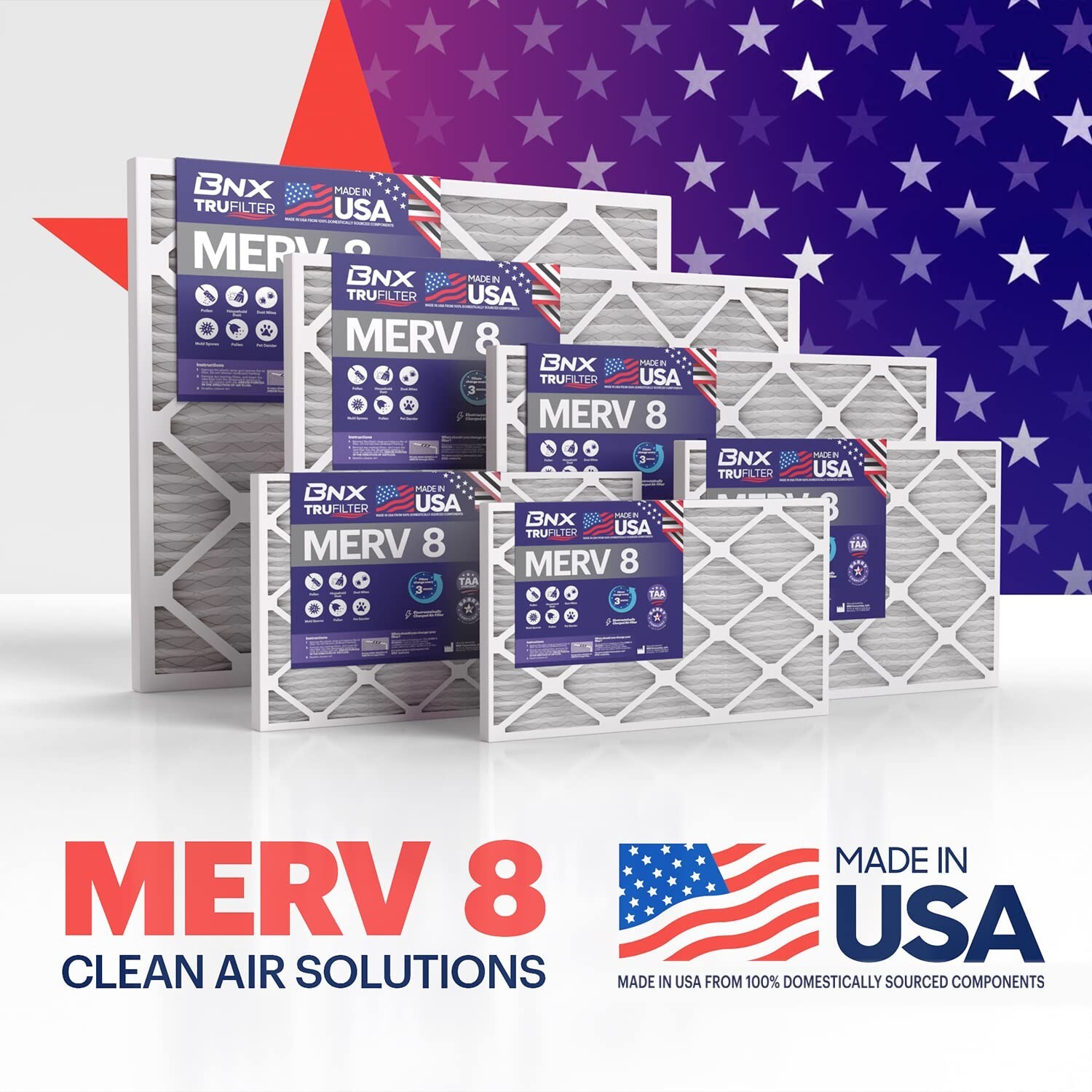 BNX TruFilter 16x25x1 Air Filter MERV 8 (6-Pack) – MADE IN USA – Dust & Pe