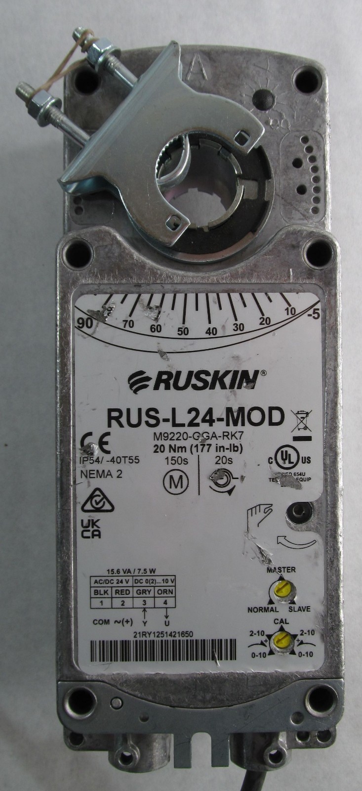 RUSKIN RUS-L24-MOD SPRING RETURN HVAC DAMPER ACTUATOR 175 LB-IN TORQUE AT 24V