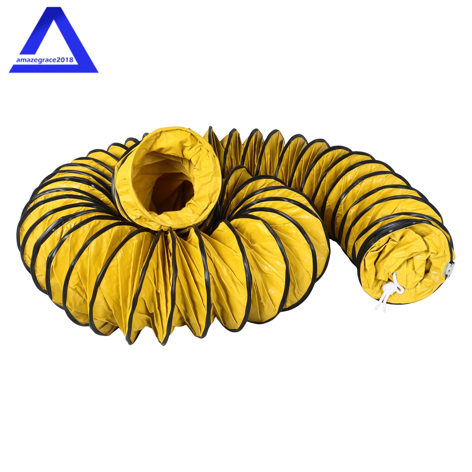 PVC Flexible Duct Hose for Ventilator Blower Fan w/ Rope & D-Ring 8″ × 25FT