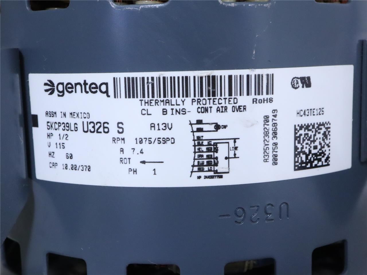 Genteq Motors 5KCP39LGU326S Blower Motor 1/2HP 1075RPM 5SPD 115V HC43TE125