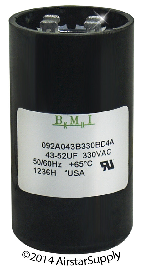 43 – 52 uF x 330 VAC BMI # 092A043B330BD4A Motor Start AC Capacitor w/ Resistor