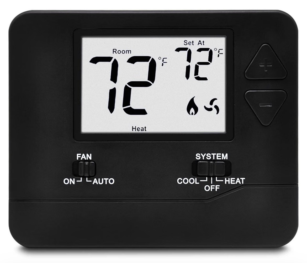 ELECTECK Digital Thermostat 1 Heat/1 Cool Non-Programmable 24V/Battery Black