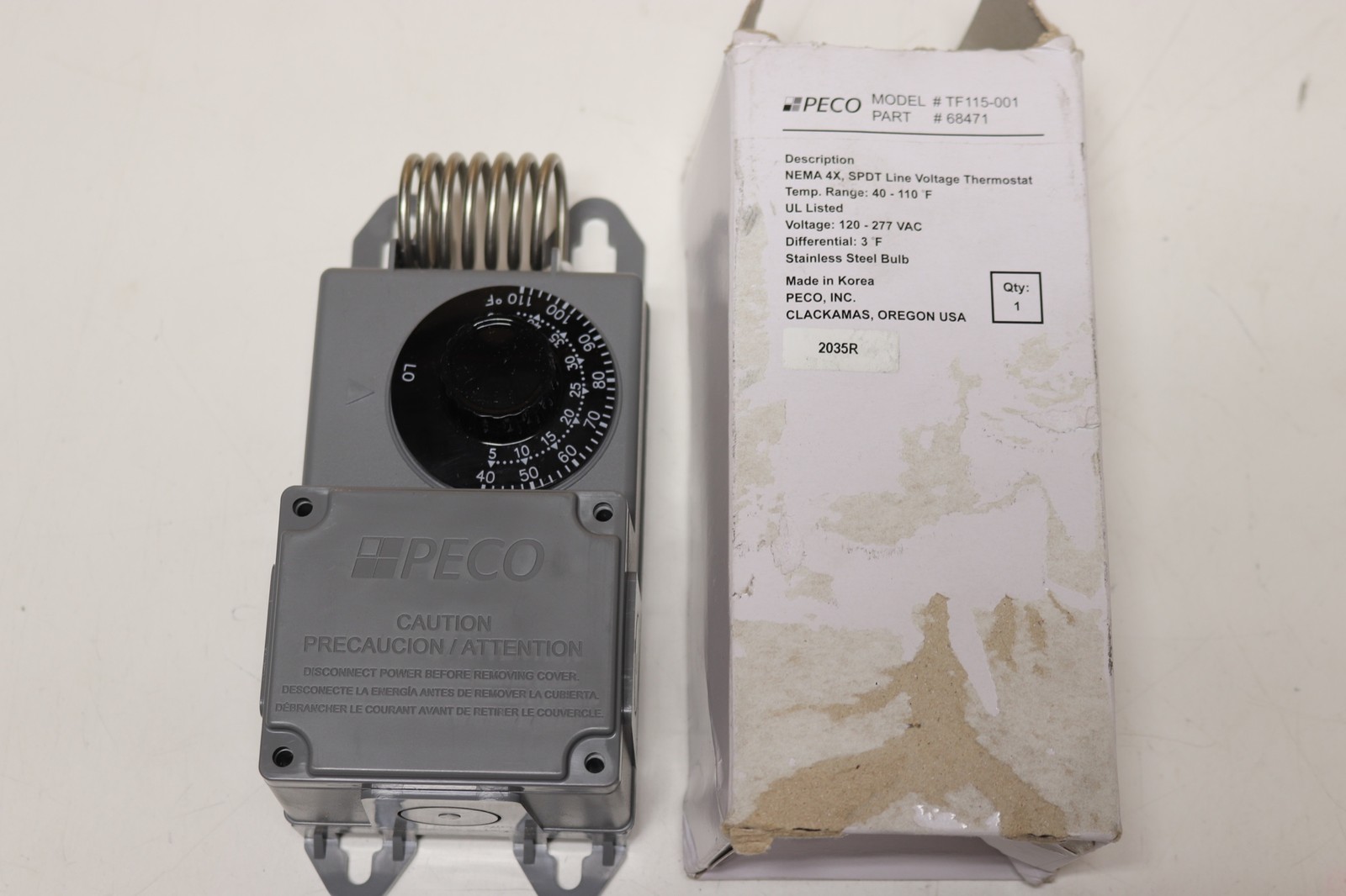 PECO TF115-001 Line Volt Mechanical Thermostat 68471 Indoor/Outdoor