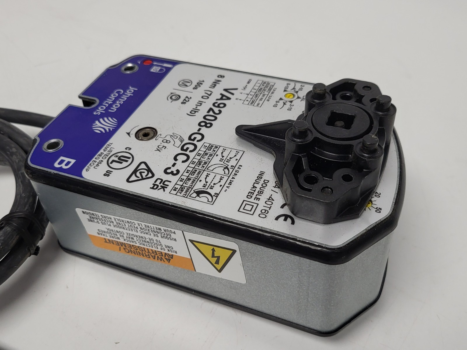 Johnson VA9208-GGC-3 Electric Spring Return Valve Actuator, 24VAC, 70 in-lb